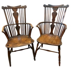 Pair of 18th Century English Comb Back Windsor Armchairs.