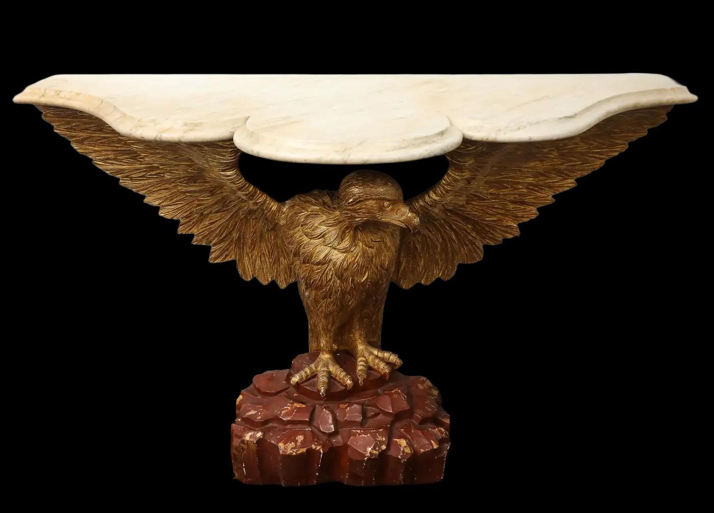 Hand-Carved Pair of 18th Century English Eagle Console Tables in the Manner of William Kent For Sale