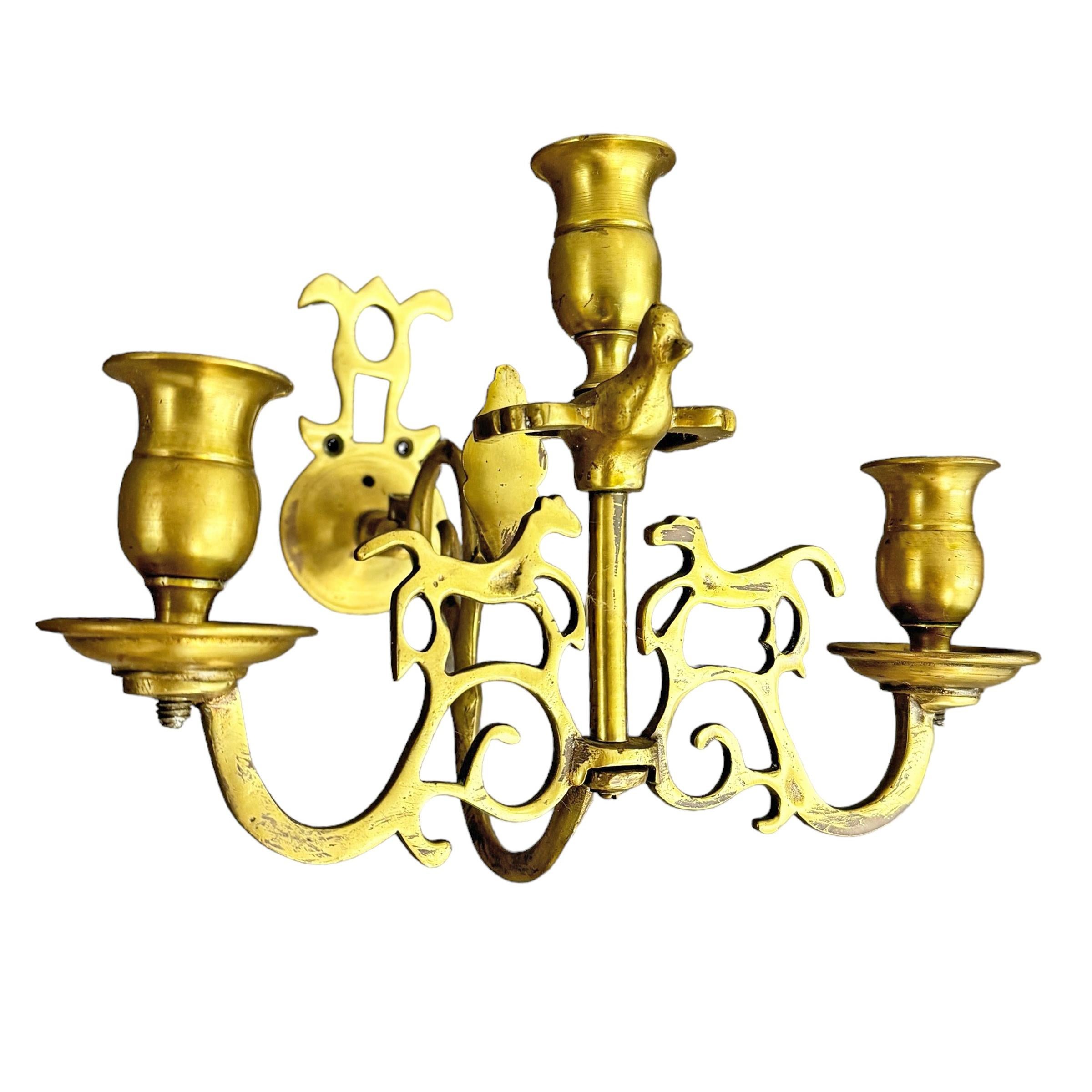 18th Century and Earlier Pair of 18th Century English Georgian Brass Candle Sconces For Sale