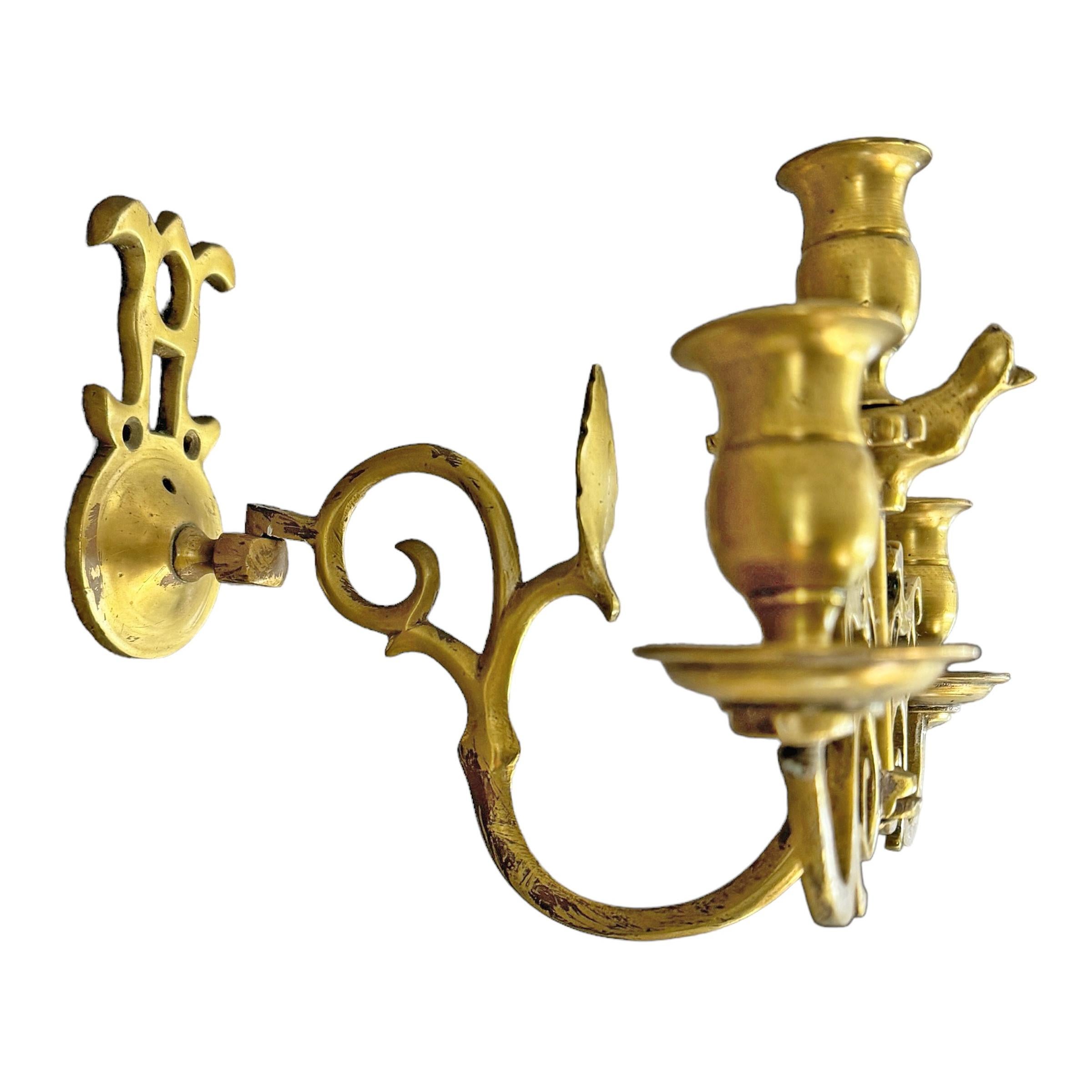 Pair of 18th Century English Georgian Brass Candle Sconces For Sale 2
