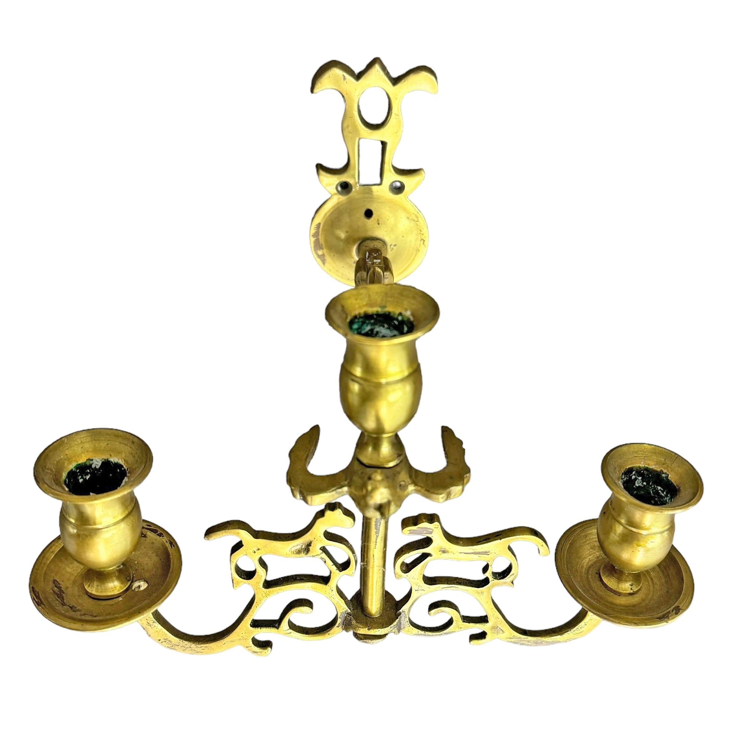 Pair of 18th Century English Georgian Brass Candle Sconces For Sale 3