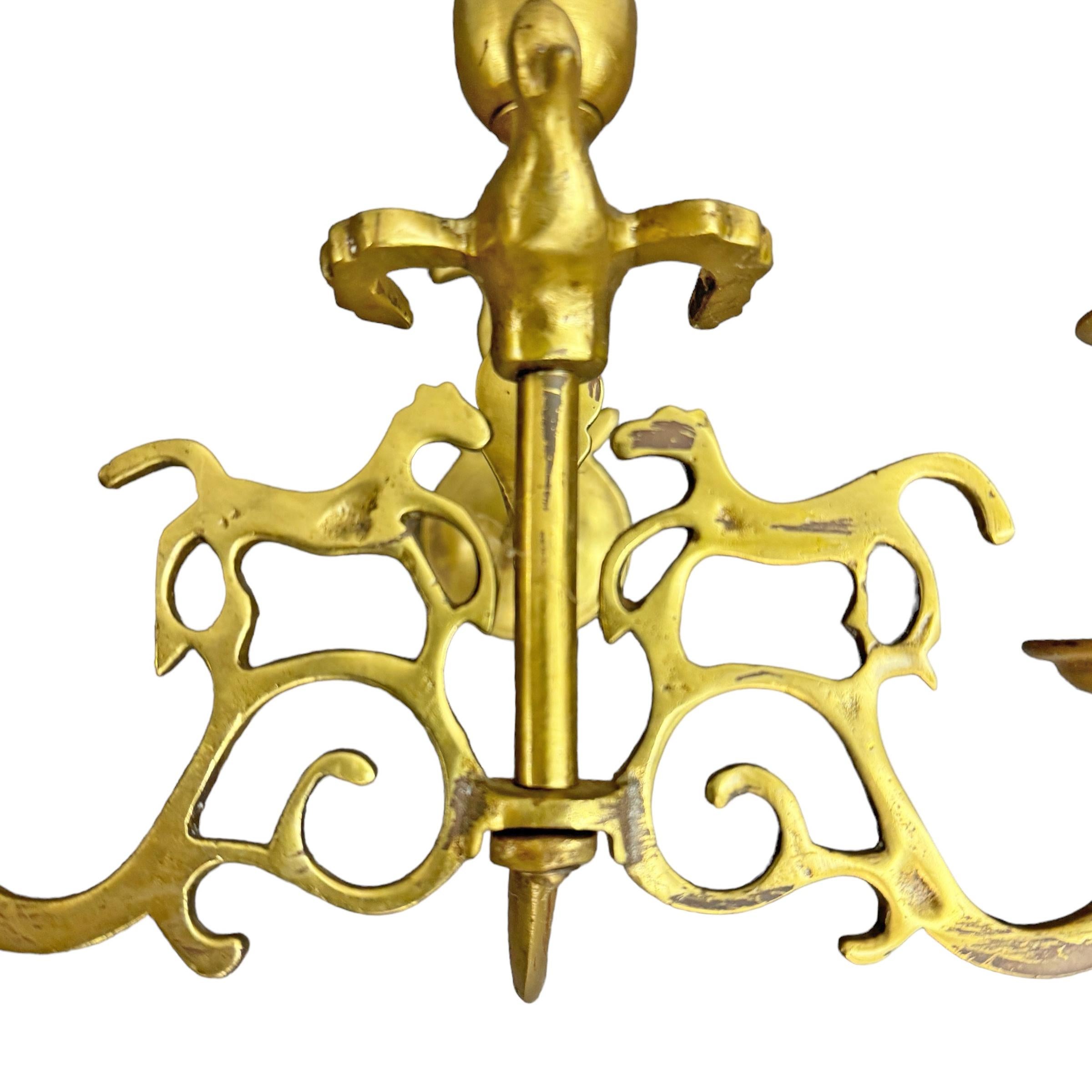 Pair of 18th Century English Georgian Brass Candle Sconces For Sale 4