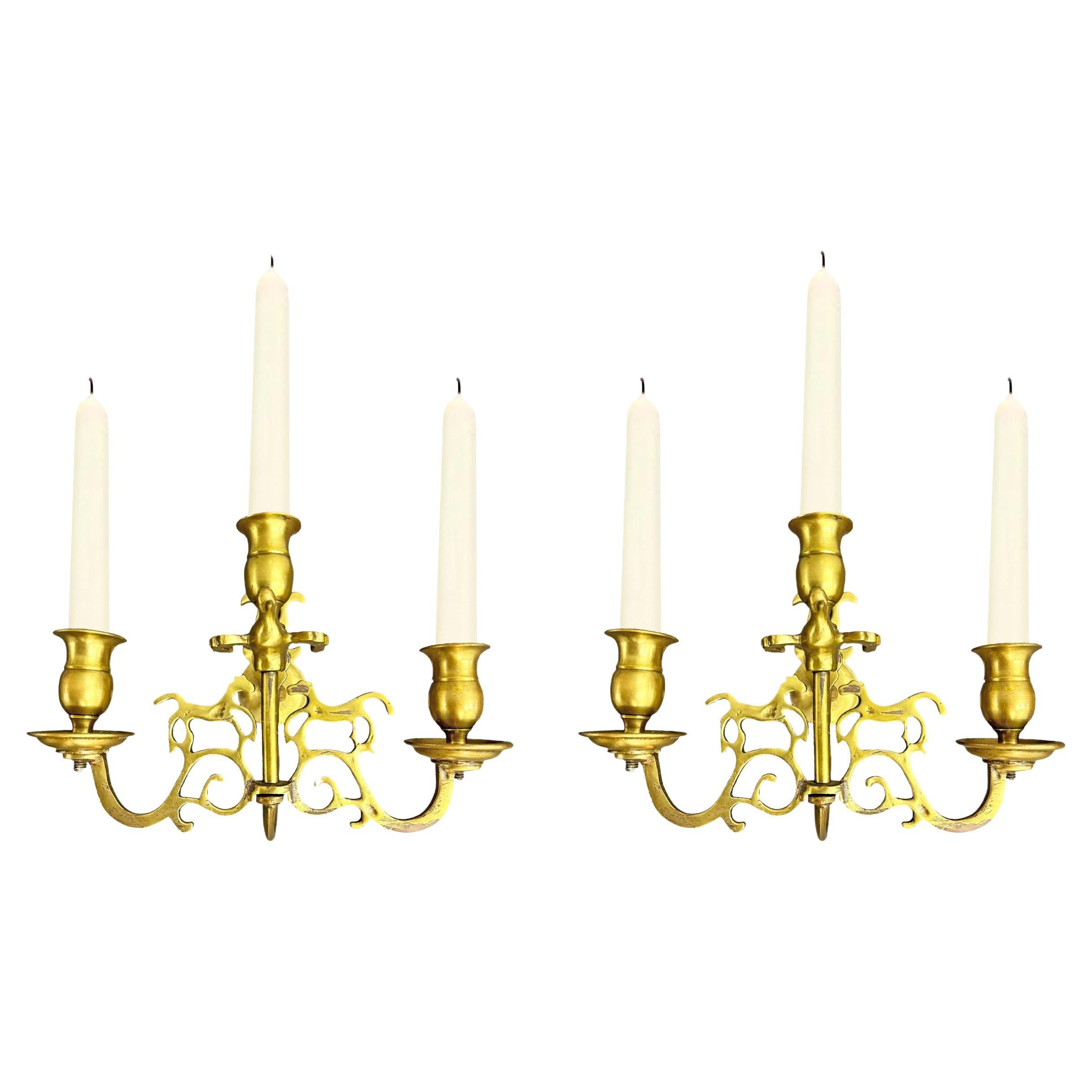 Pair of 18th Century English Georgian Brass Candle Sconces