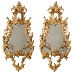 Pair of 18th Century English Giltwood Chinoiserie Mirrors with Candleholders