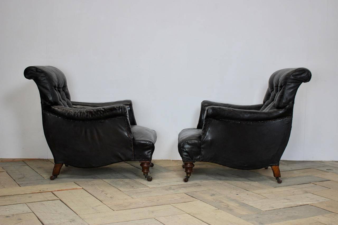 Pair of 18th Century English Library Armchairs in Leather In Good Condition In Gloucestershire, GB