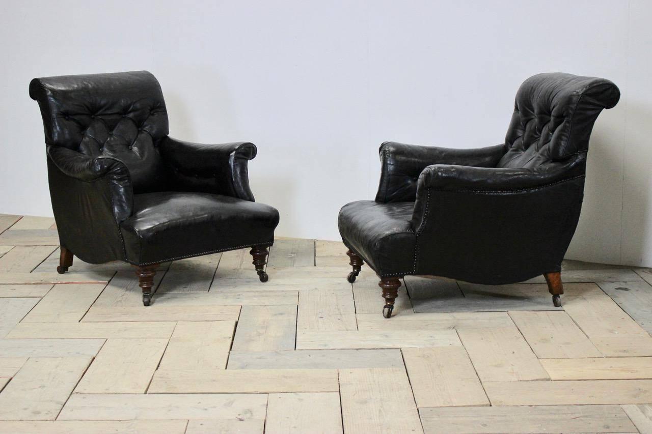 Pair of 18th Century English Library Armchairs in Leather 2