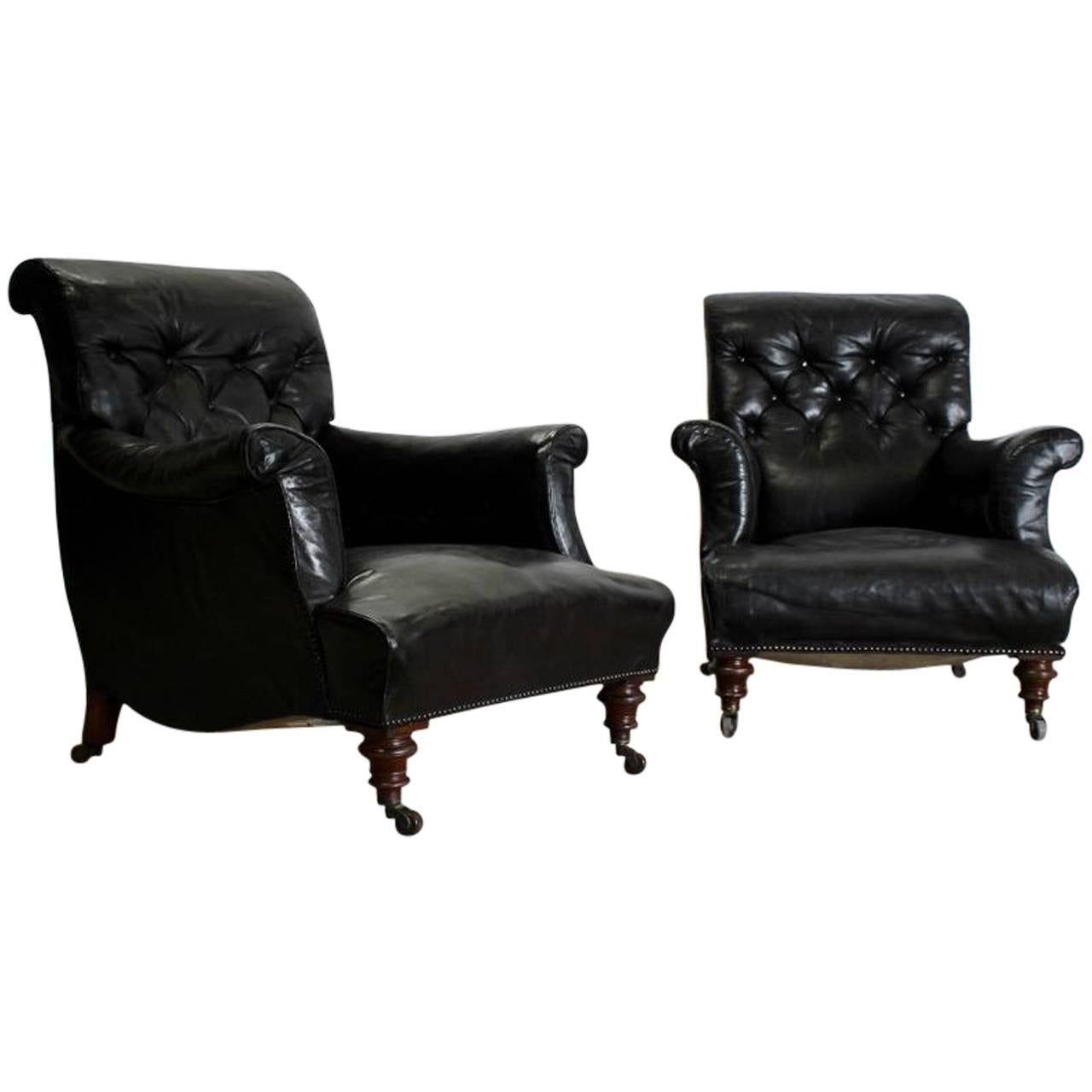 Pair of 18th Century English Library Armchairs in Leather