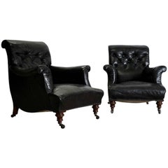 Pair of 18th Century English Library Armchairs in Leather