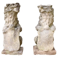 Pair of 18th Century English Limestone Armorial Lion Figures