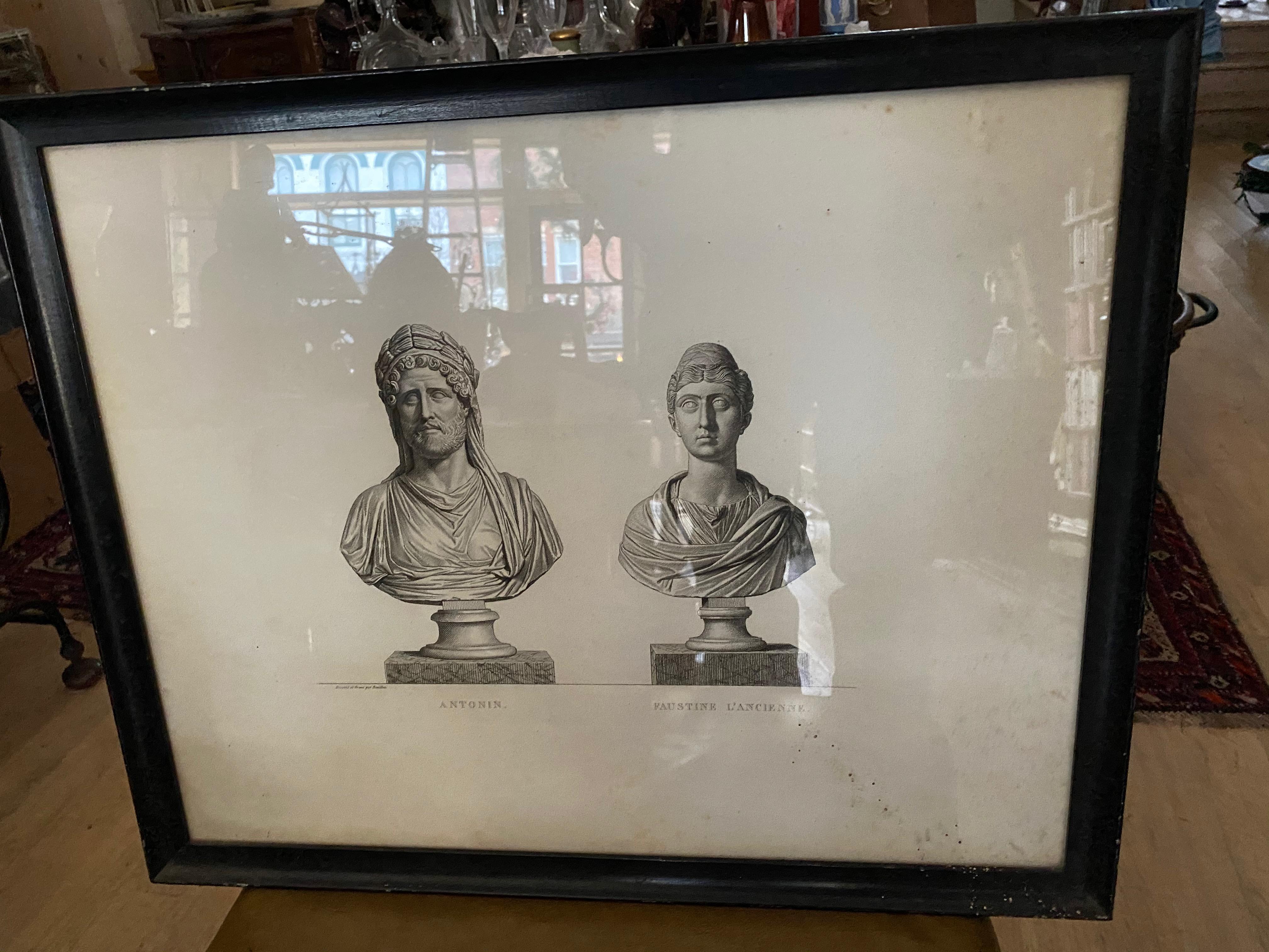 Pair of 18th Century Engravings of Busts, Great Neoclasical Pieces. In Good Condition In Buchanan, MI