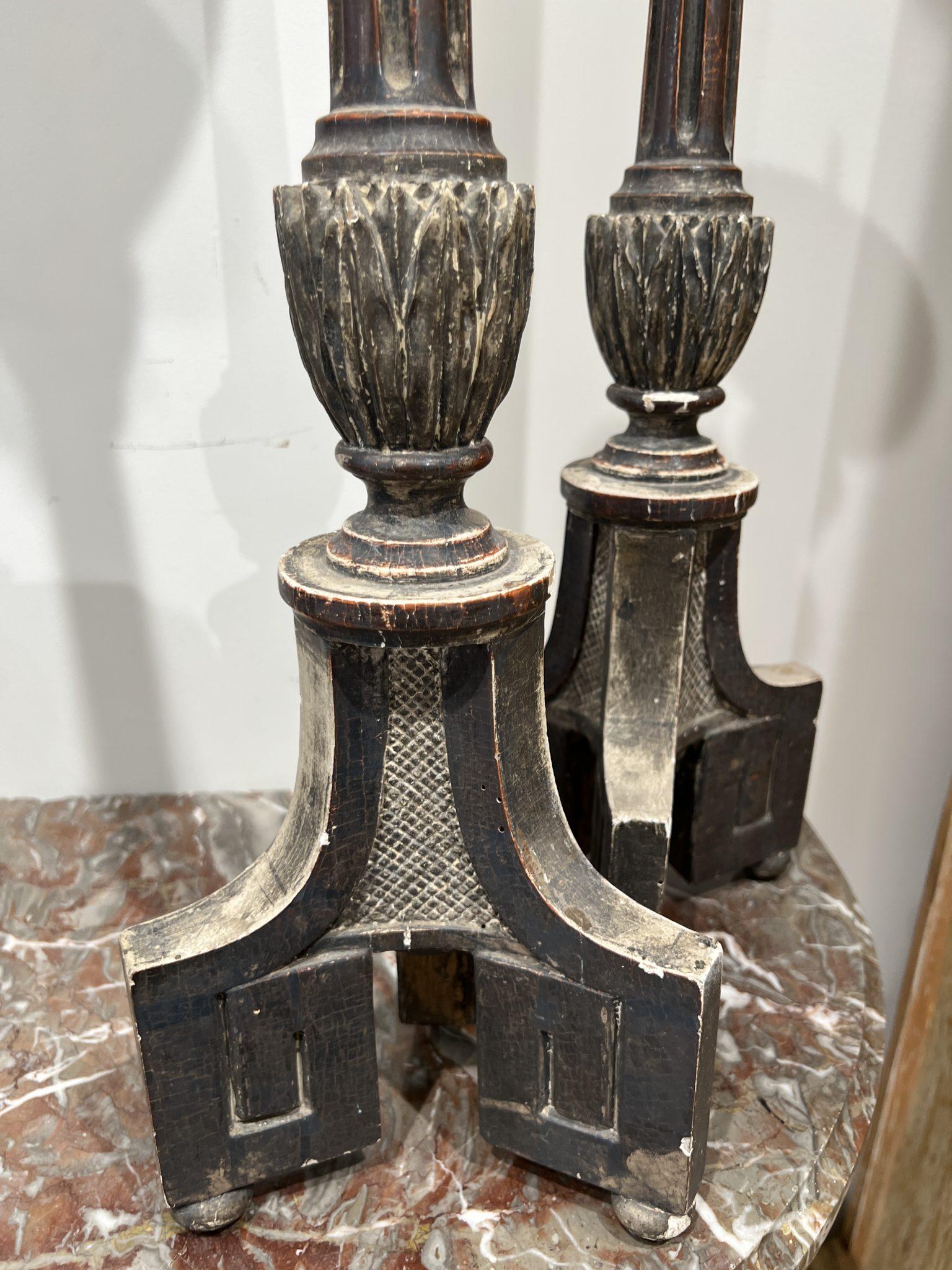 French Pair of 18th Century Epoque Silverleaf Candlesticks 'One Set Available