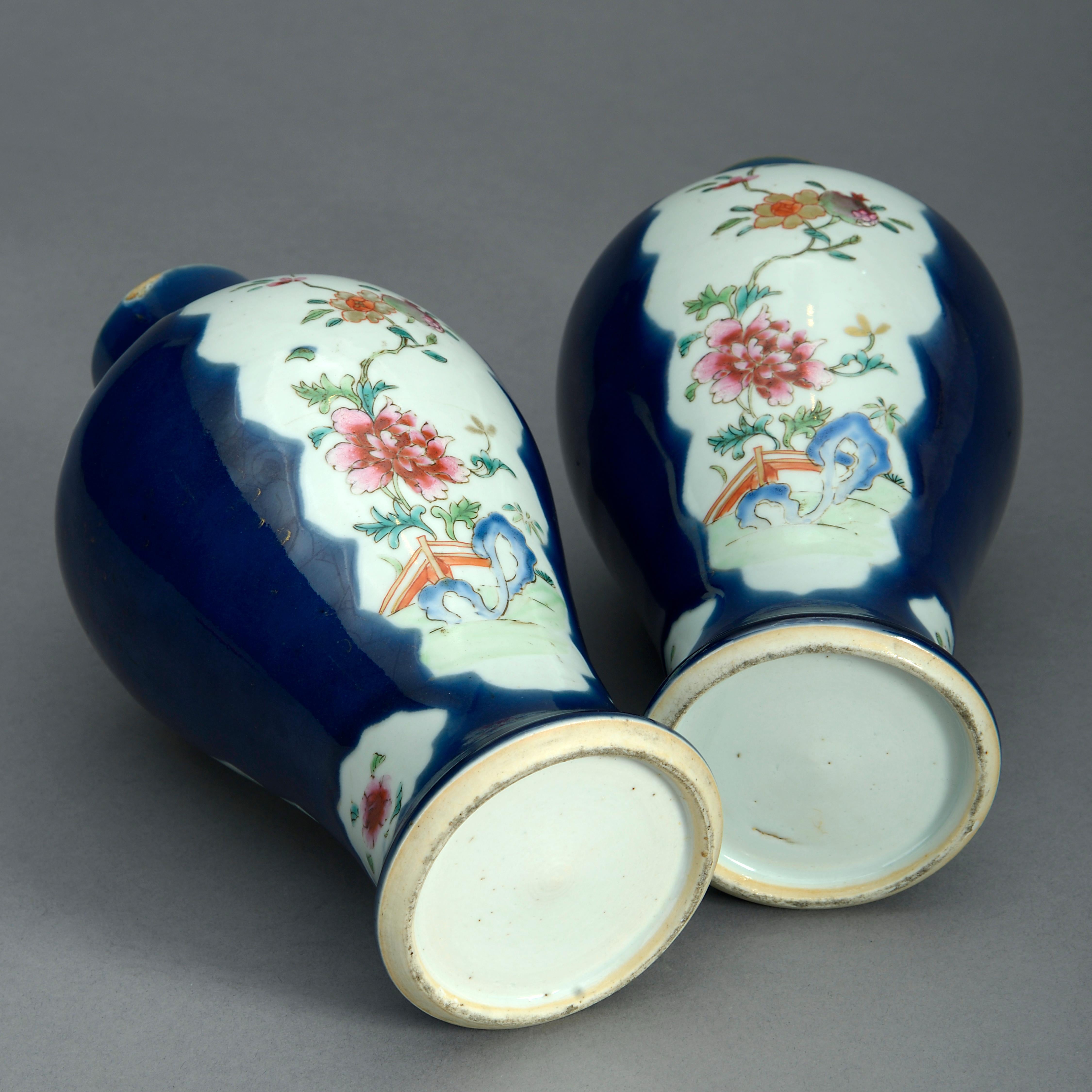 Fired Pair of 18th Century Famille Rose Porcelain Vases