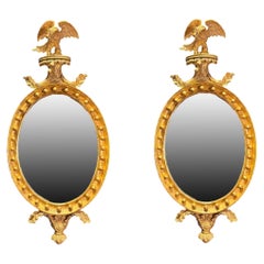 Pair of 18th Century Federal Giltwood Mirrors with Carved Eagle