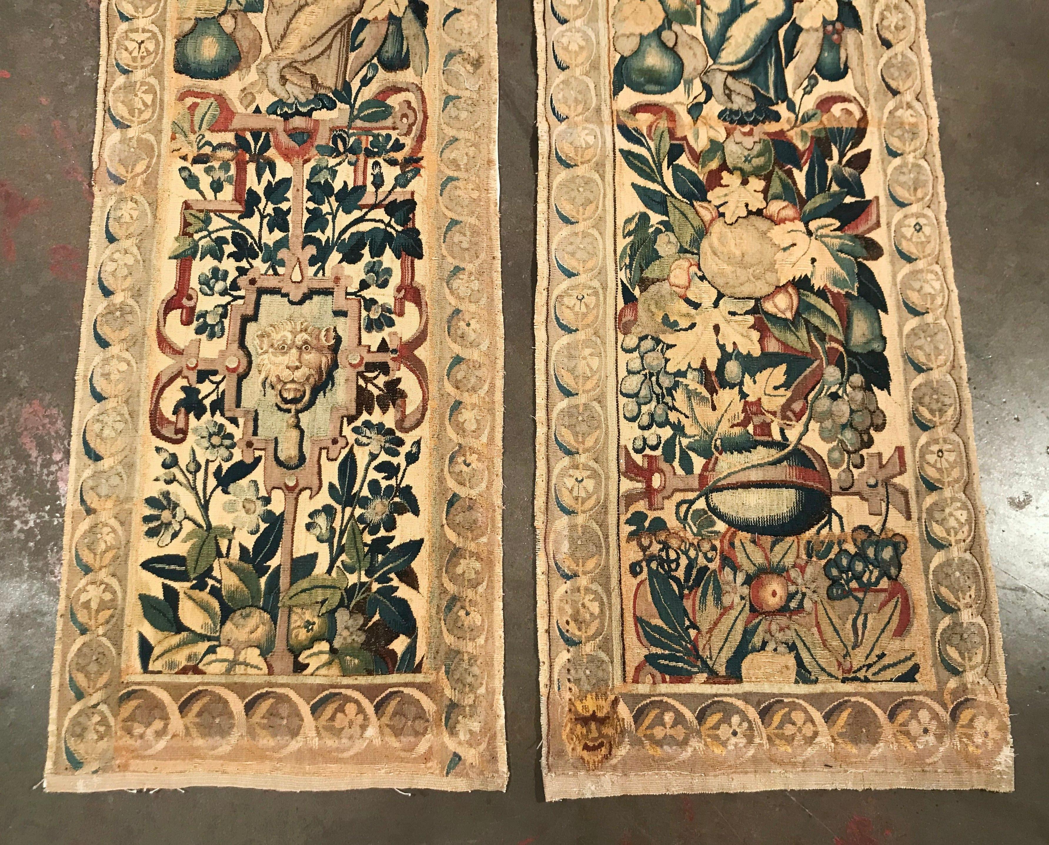 Belgian Pair of 18th Century Flemish Handwoven Portiere Wall Hanging Tapestries