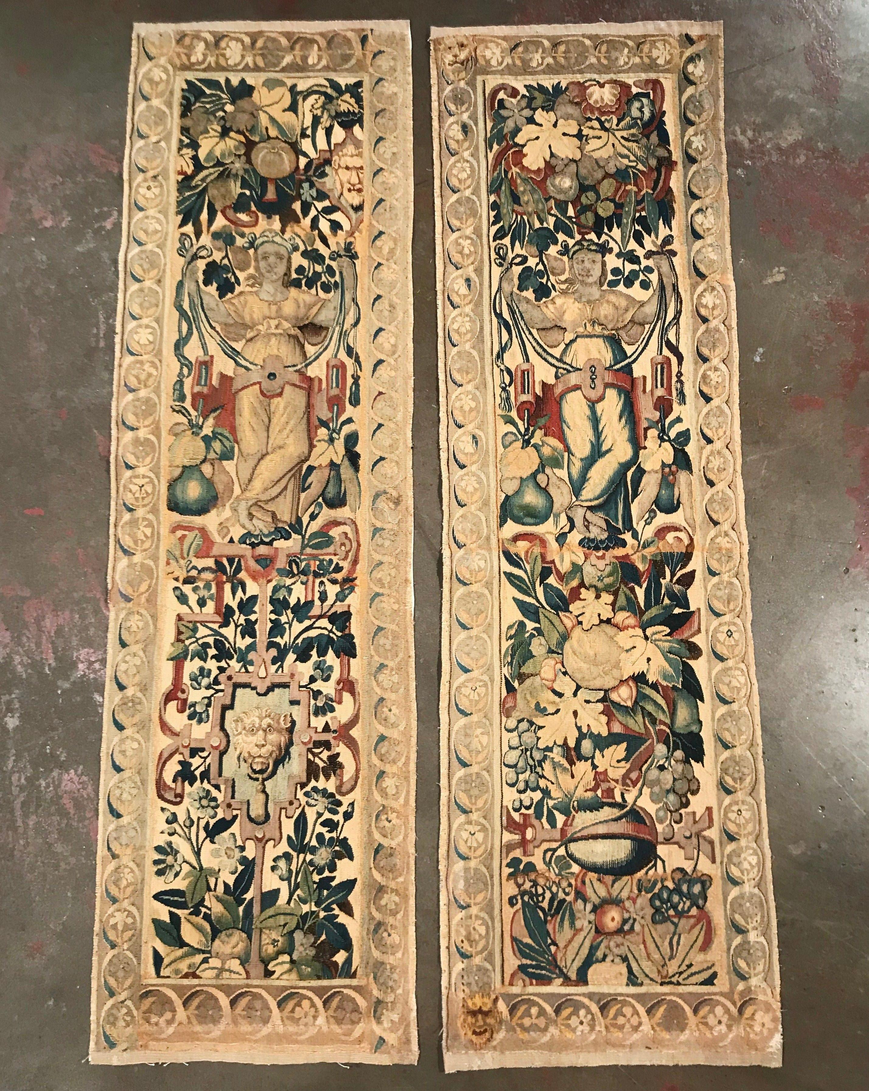 Pair of 18th Century Flemish Handwoven Portiere Wall Hanging Tapestries In Excellent Condition In Dallas, TX