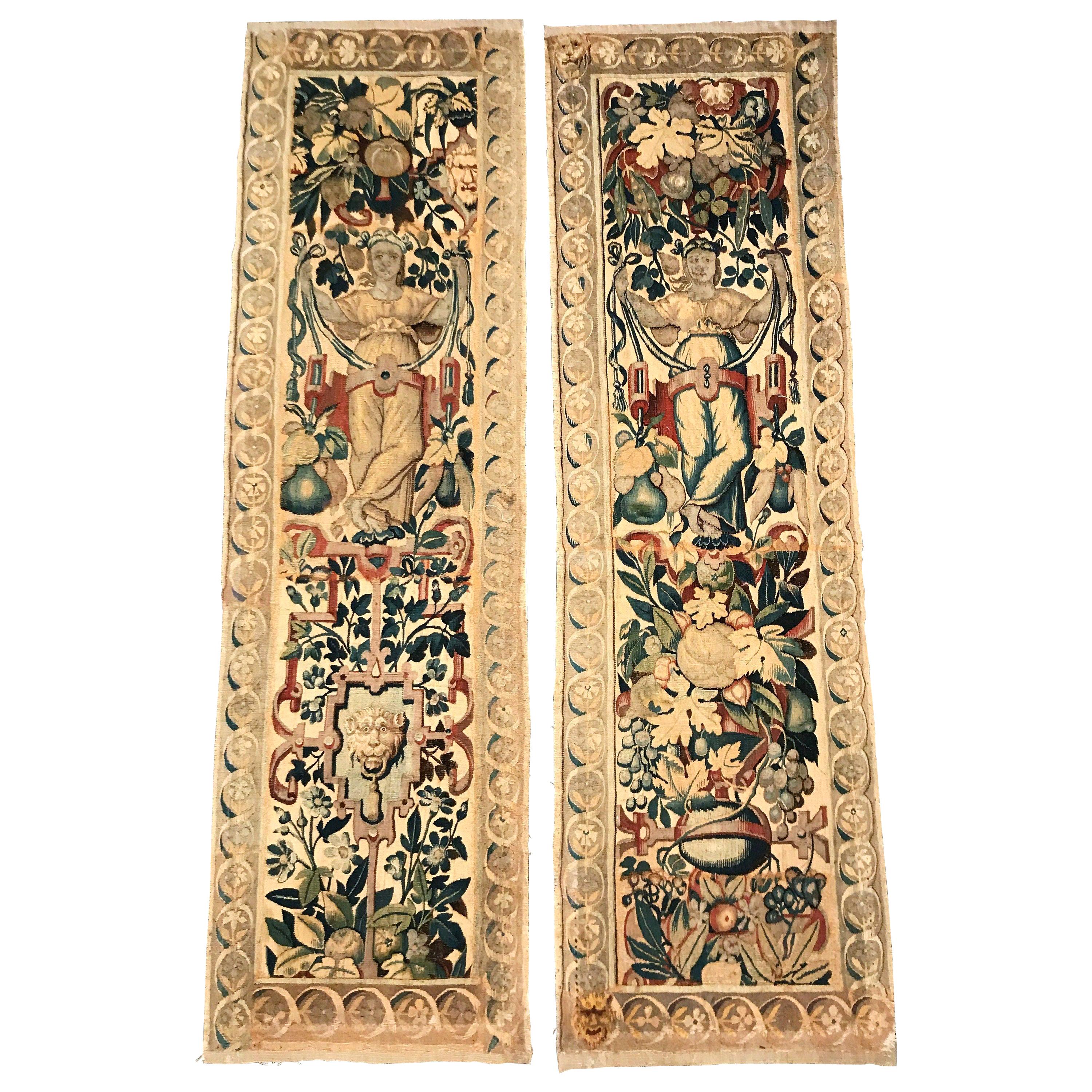 Pair of 18th Century Flemish Handwoven Portiere Wall Hanging Tapestries