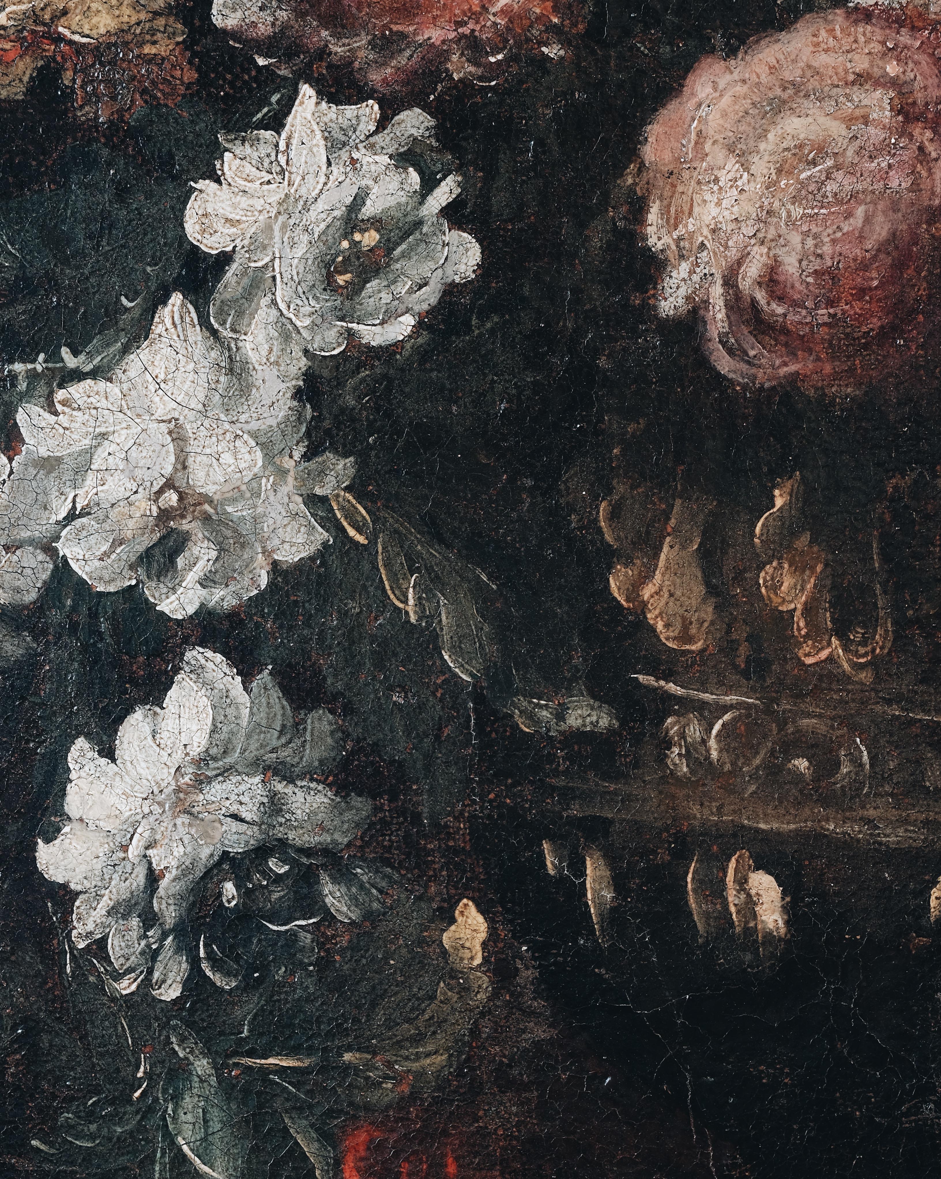 Hand-Painted Pair of 18th Century Floral Still Life Paintings