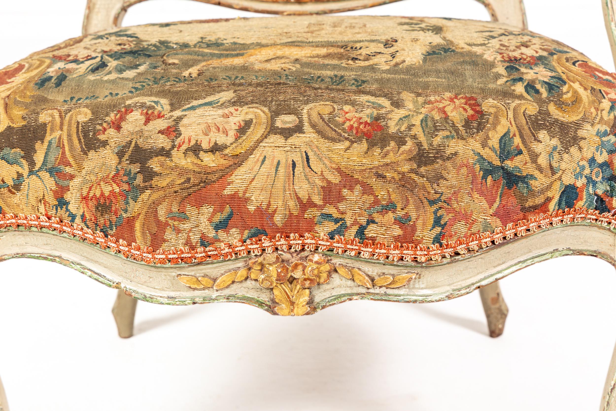 Pair of 18th Century French Abusson Tapestry Chairs For Sale 6