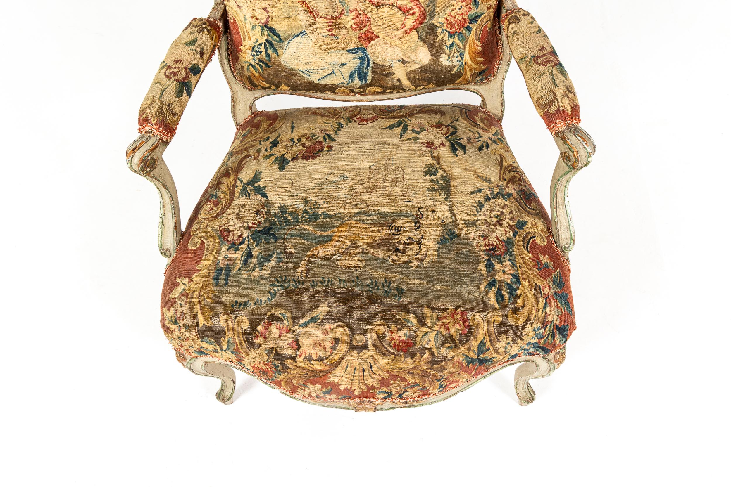 Pair of 18th Century French Abusson Tapestry Chairs For Sale 8