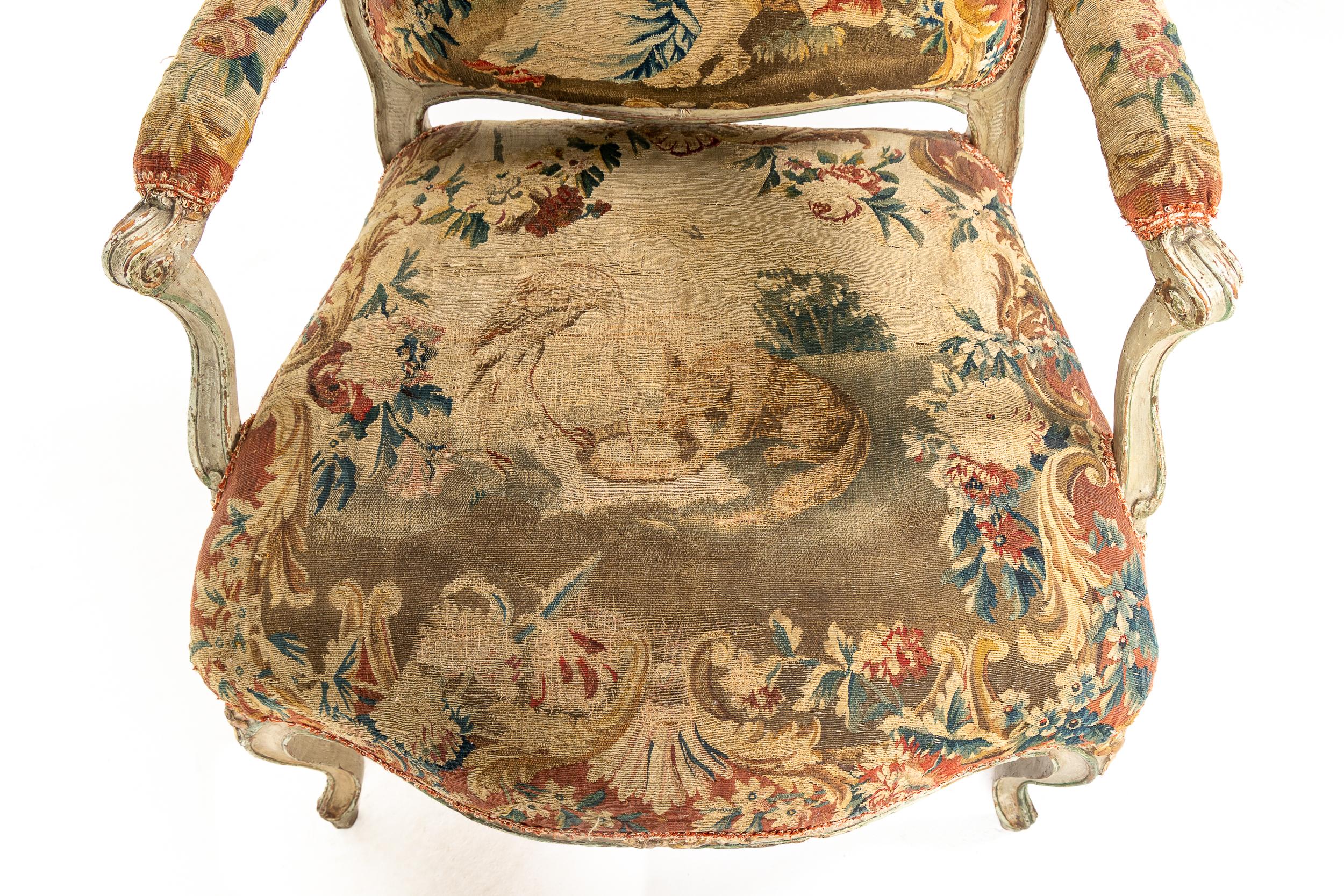 18th Century and Earlier Pair of 18th Century French Abusson Tapestry Chairs For Sale