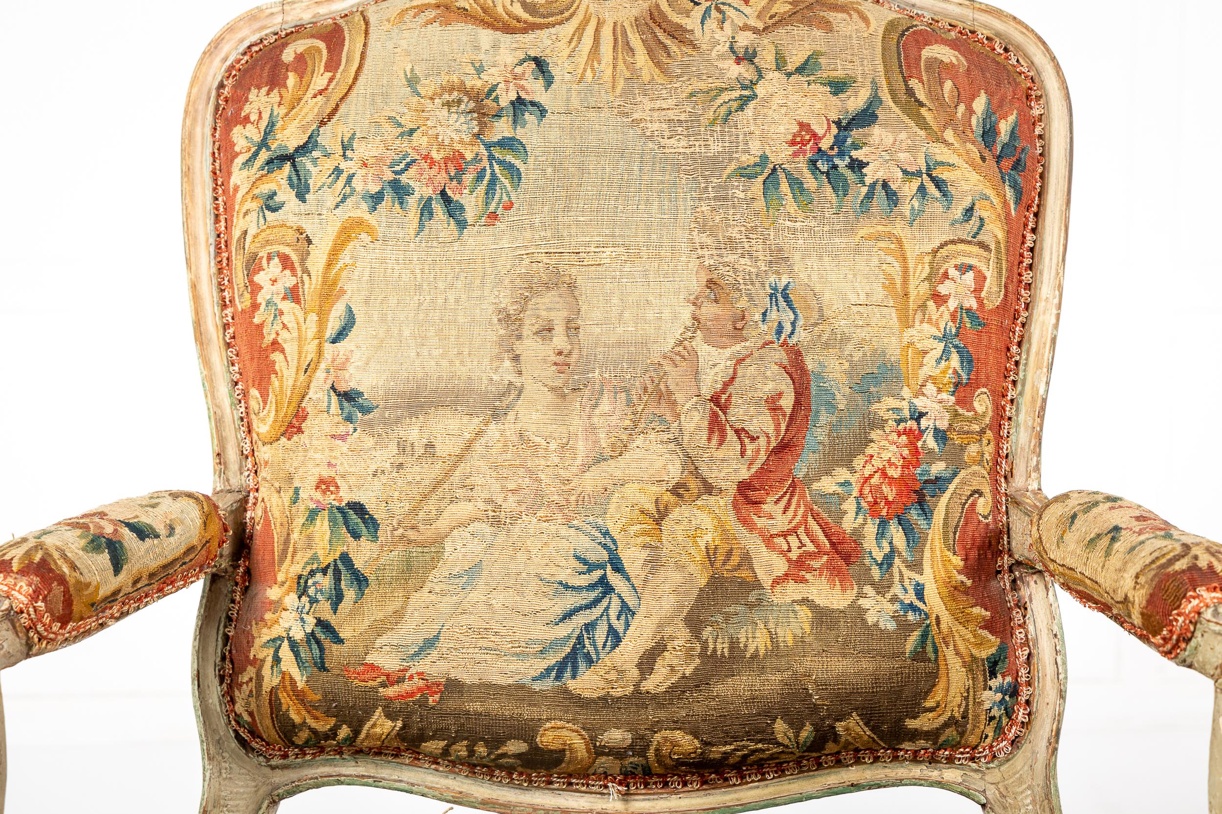 Pair of 18th Century French Abusson Tapestry Chairs For Sale 1