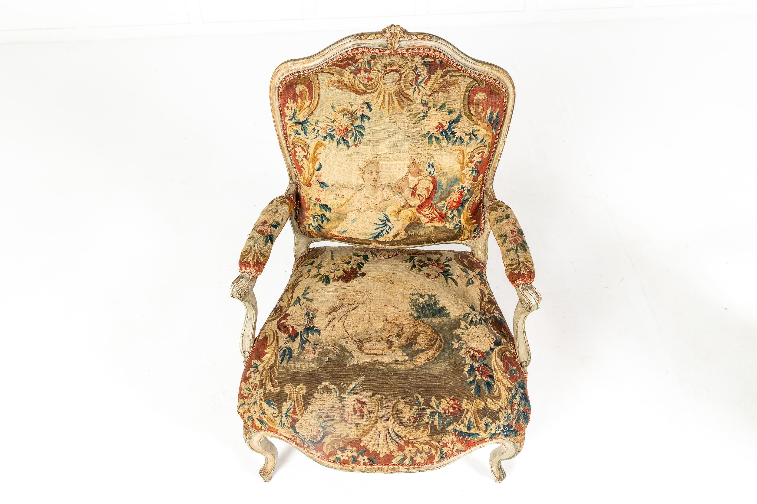 Pair of 18th Century French Abusson Tapestry Chairs For Sale 3