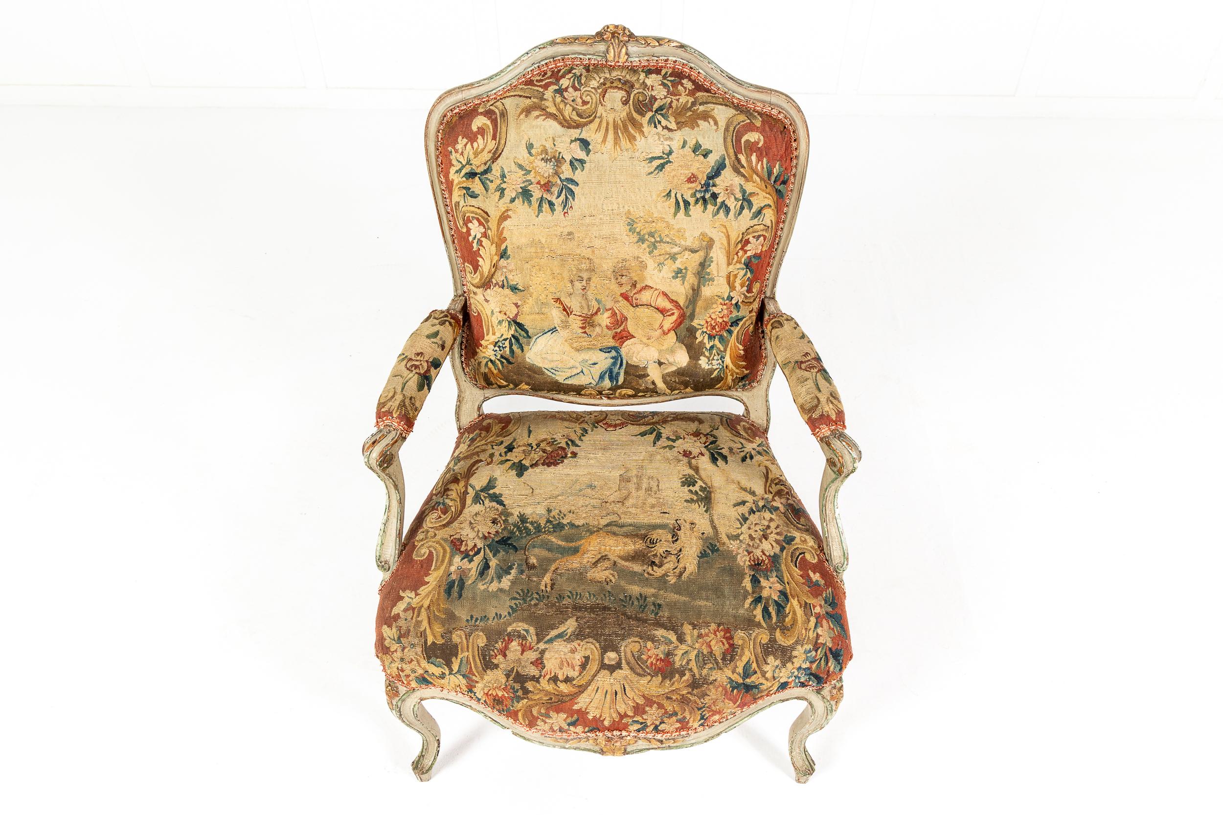 Pair of 18th Century French Abusson Tapestry Chairs For Sale 4