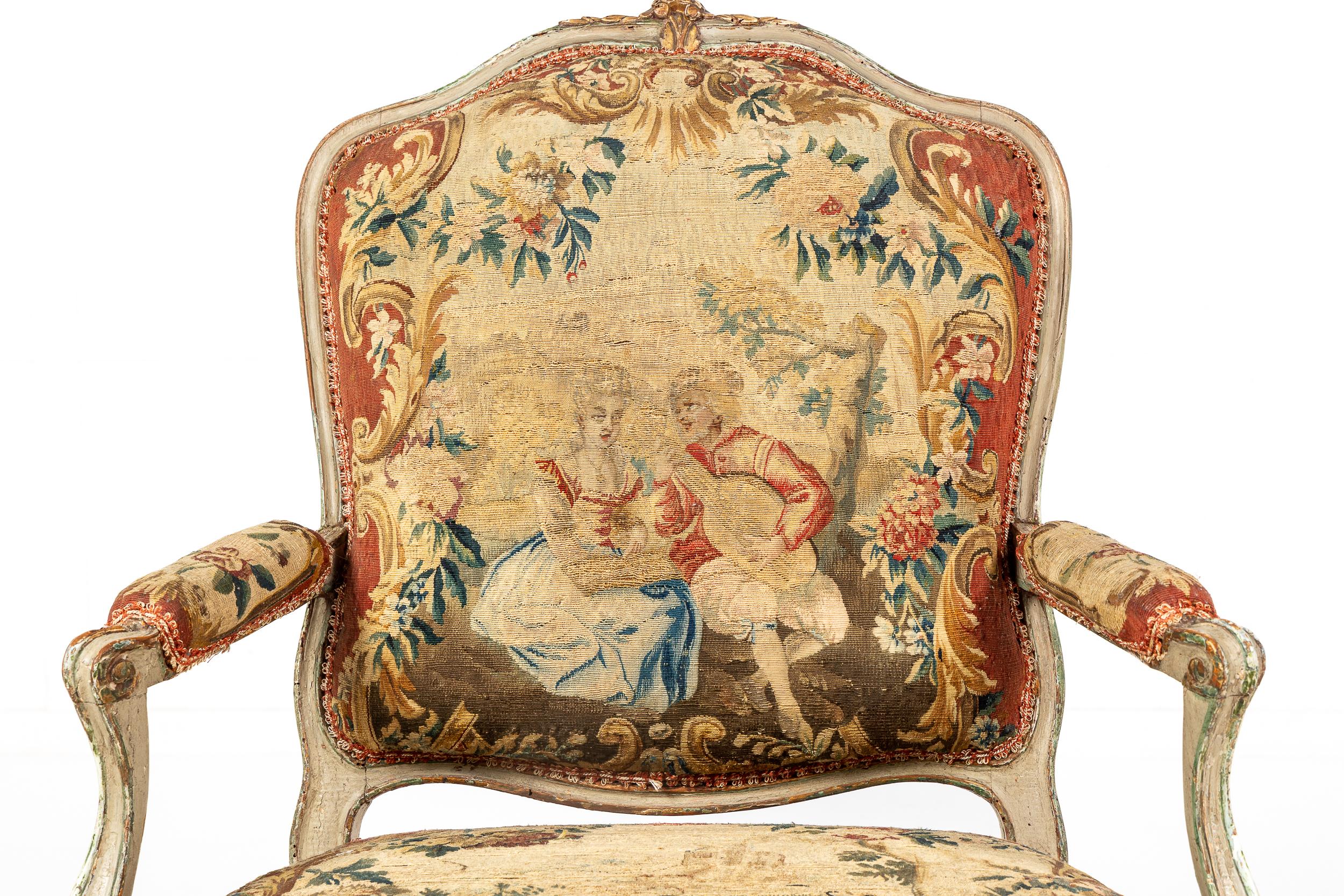 Pair of 18th Century French Abusson Tapestry Chairs For Sale 5