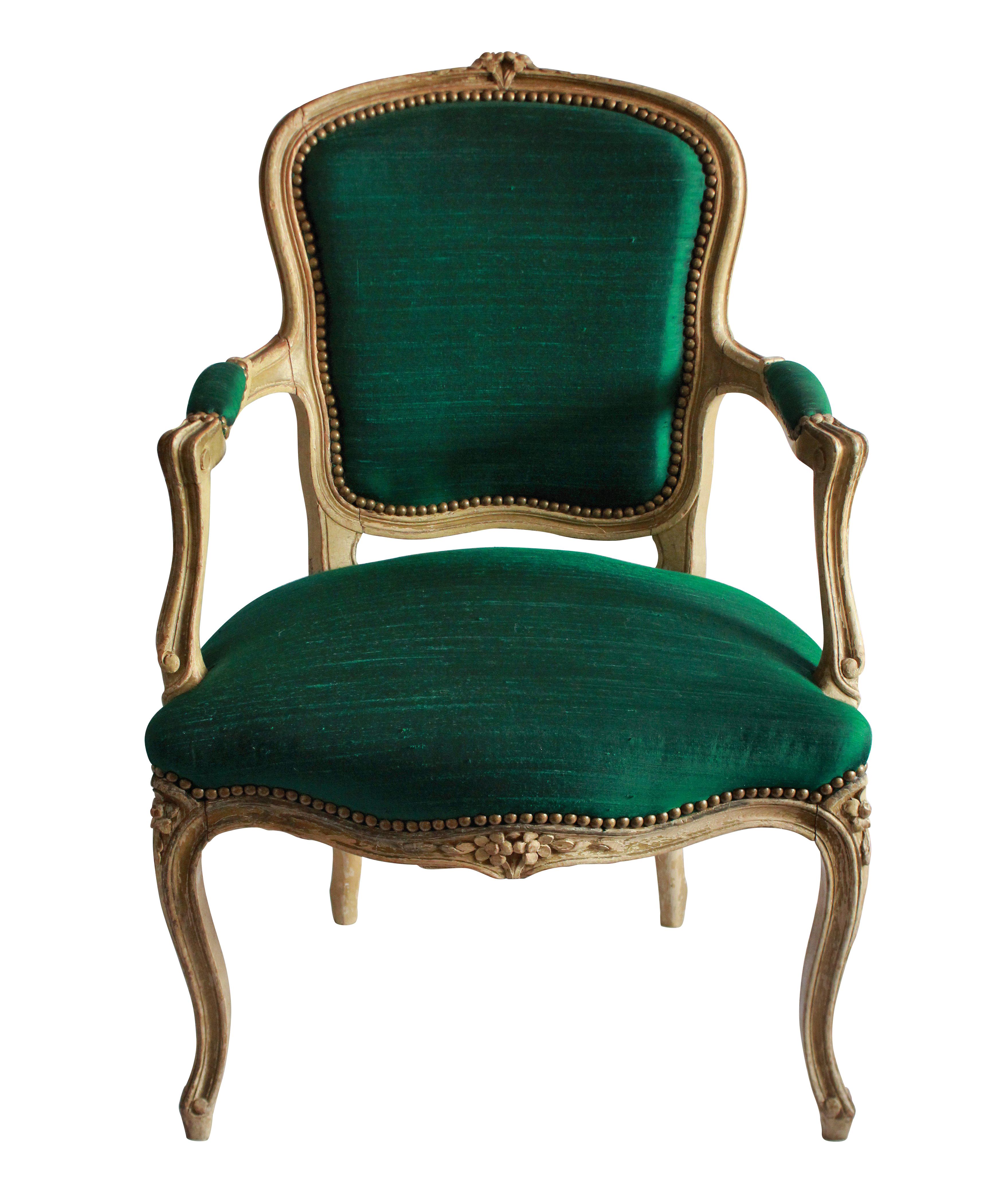 Pair of 18th Century French Armchairs in Emerald Silk 1