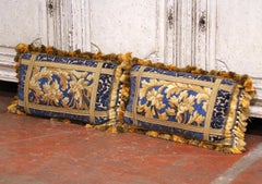 Pair of 18th Century French Aubusson Tapestry and Velvet Bolster Pillows