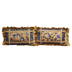 Pair of 18th Century French Aubusson Tapestry and Velvet Bolster Pillows