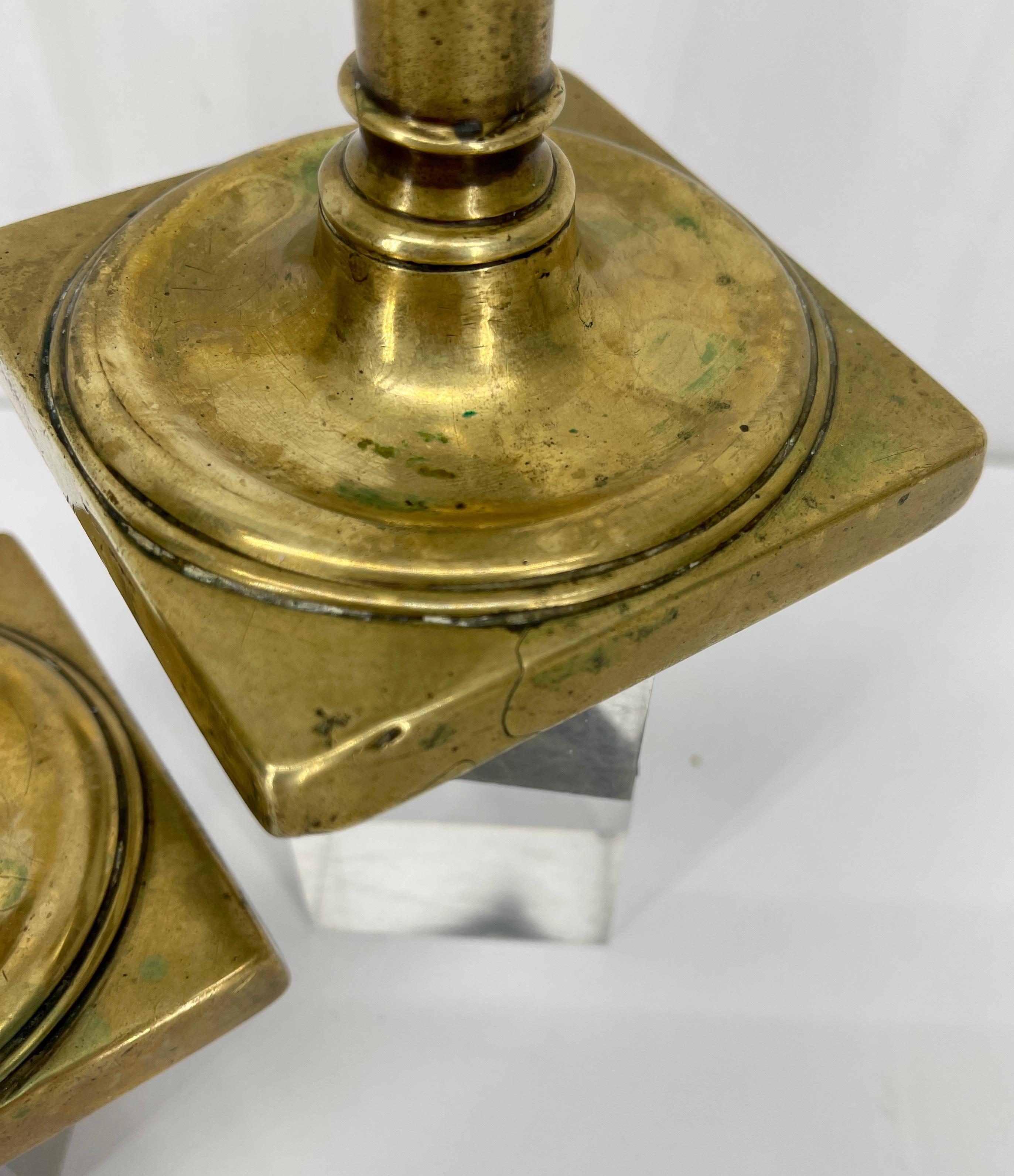 Pair of 18th Century French Brass Baroque Candlesticks 10