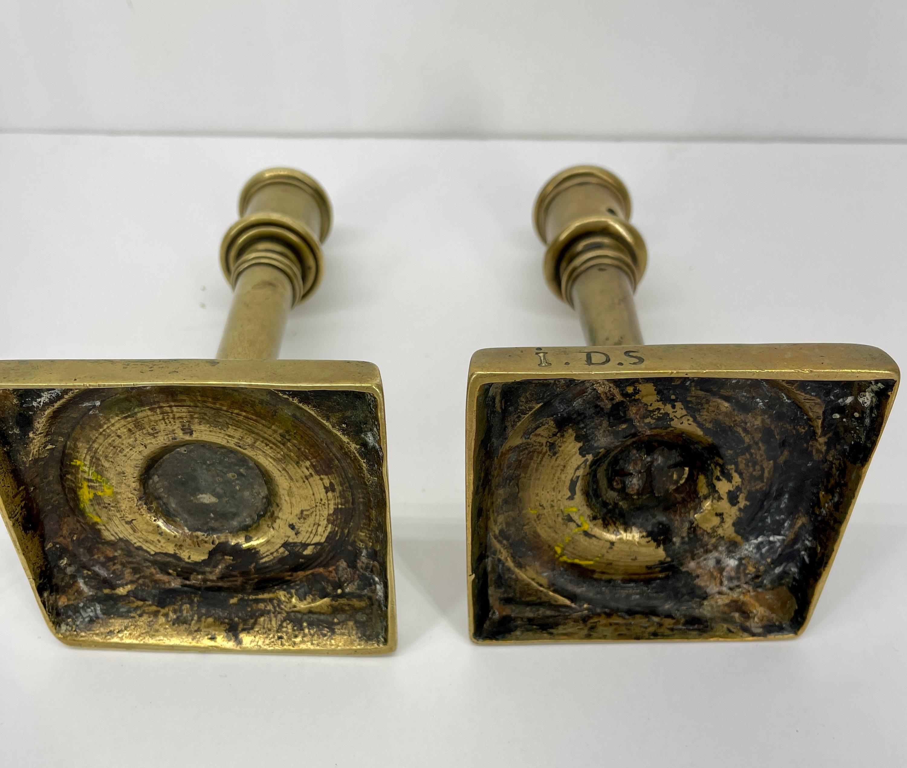 Pair of 18th Century French Brass Baroque Candlesticks 11