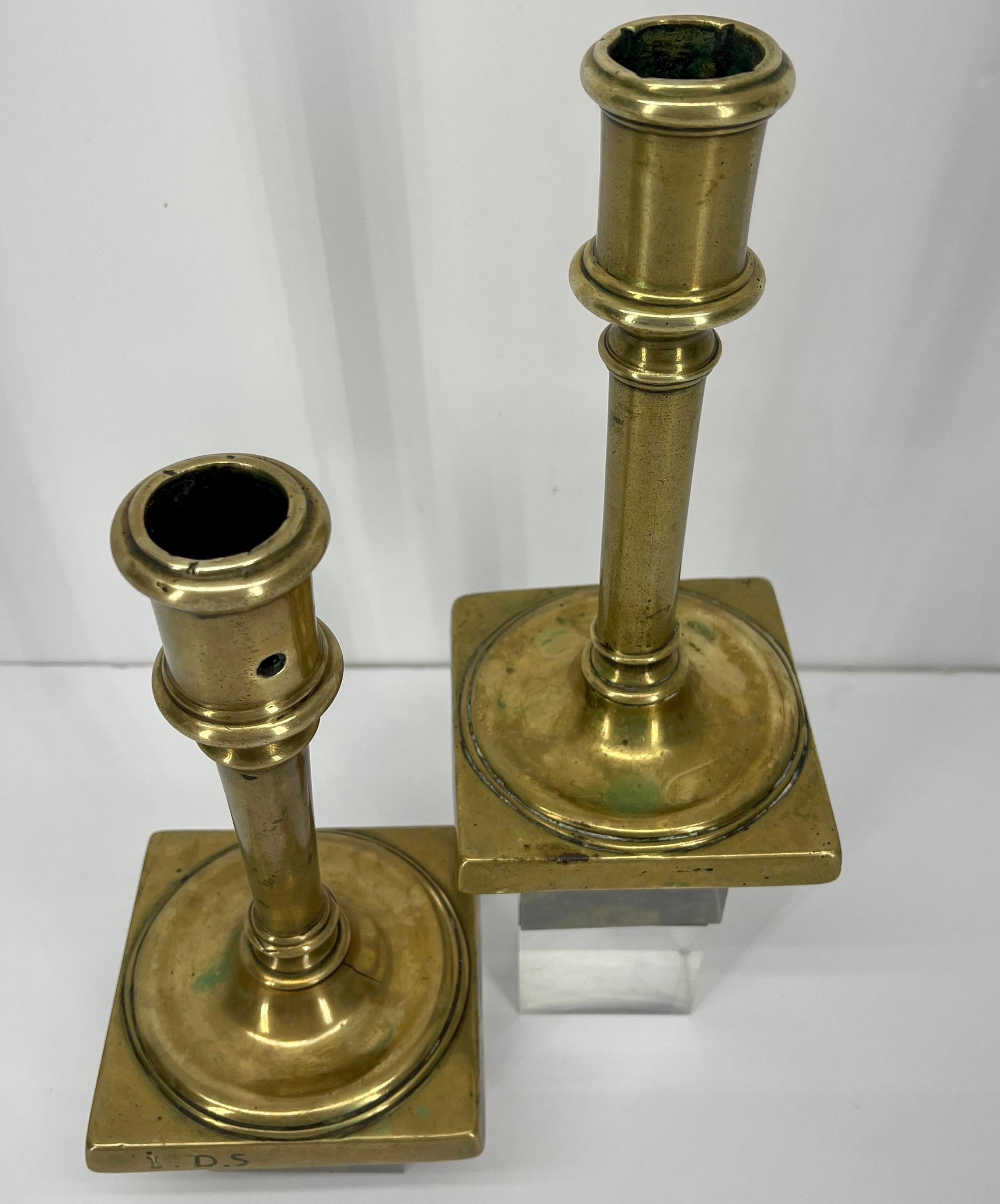 Hand-Crafted Pair of 18th Century French Brass Baroque Candlesticks