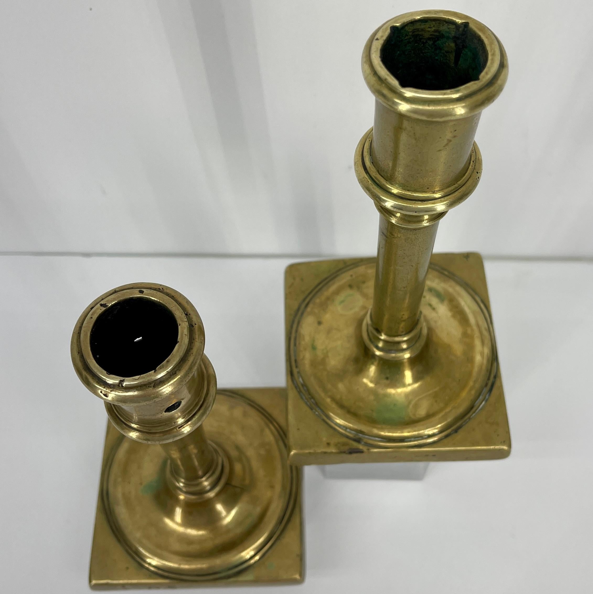 Pair of 18th Century French Brass Baroque Candlesticks In Good Condition In Haddonfield, NJ