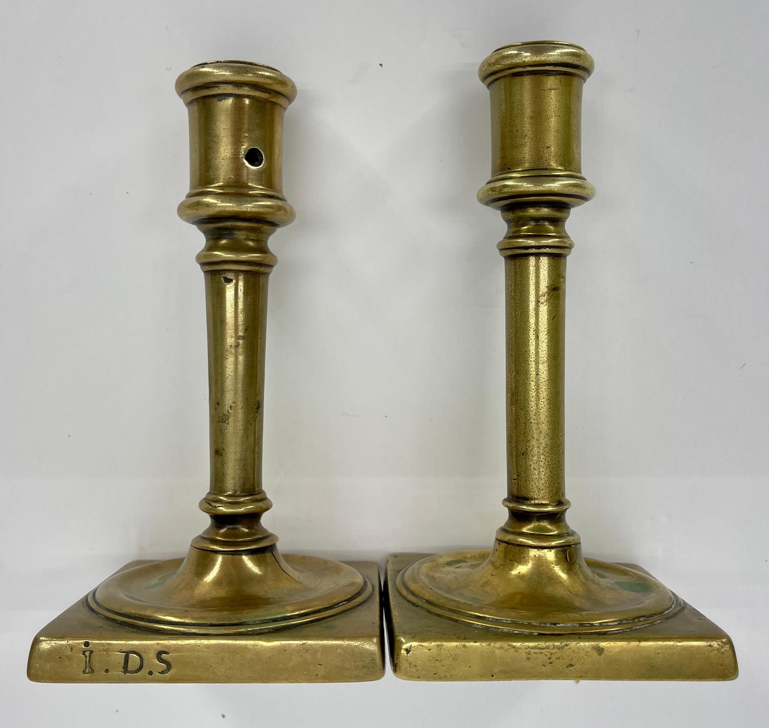 Pair of 18th Century French Brass Baroque Candlesticks 3