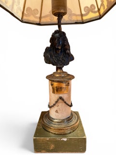 Pair of 18th Century French Bronze and Marble Statuette Miniature Lamps