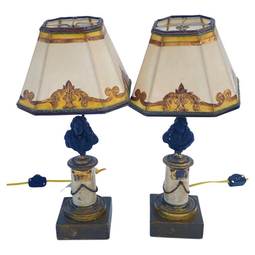 Pair of 18th Century French Bronze and Marble Table Lamps For Sale