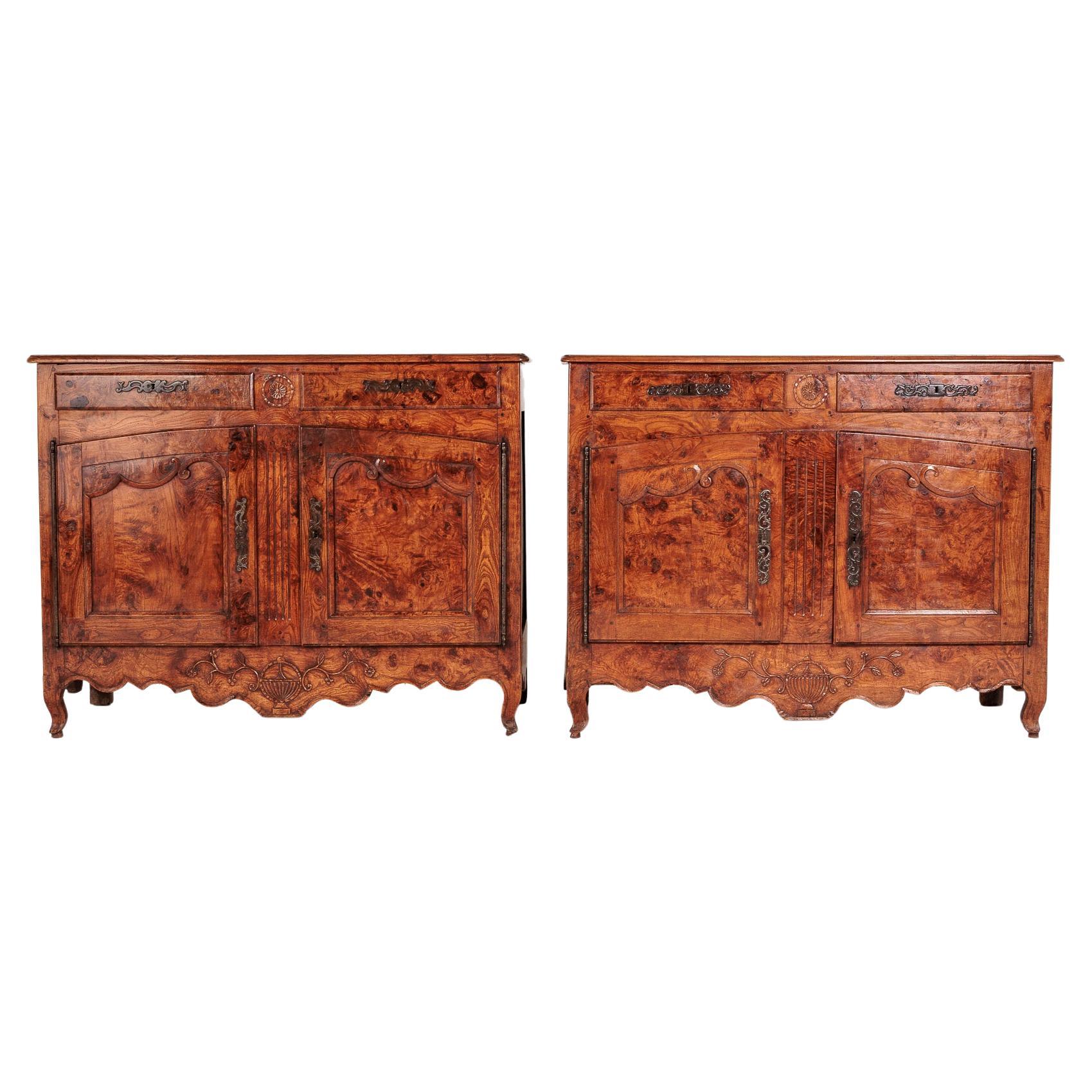 Pair of 18th Century French Burr Ash Buffets For Sale