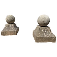 Pair of 18th Century French Carved Limestone Pillar Ball Finials
