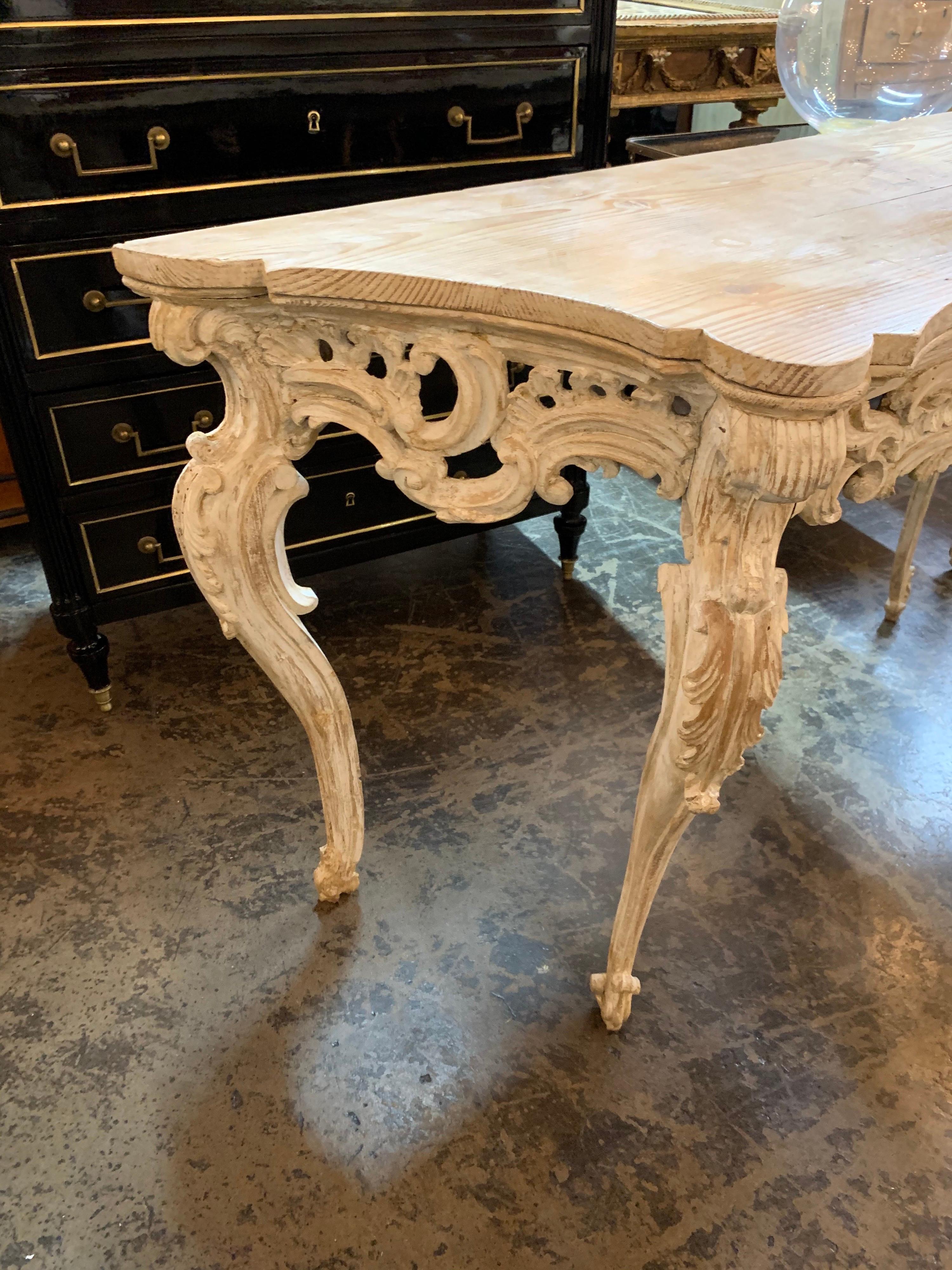 Pair of 18th Century French Carved Pine and Gesso Louis XV Style Consoles In Good Condition In Dallas, TX