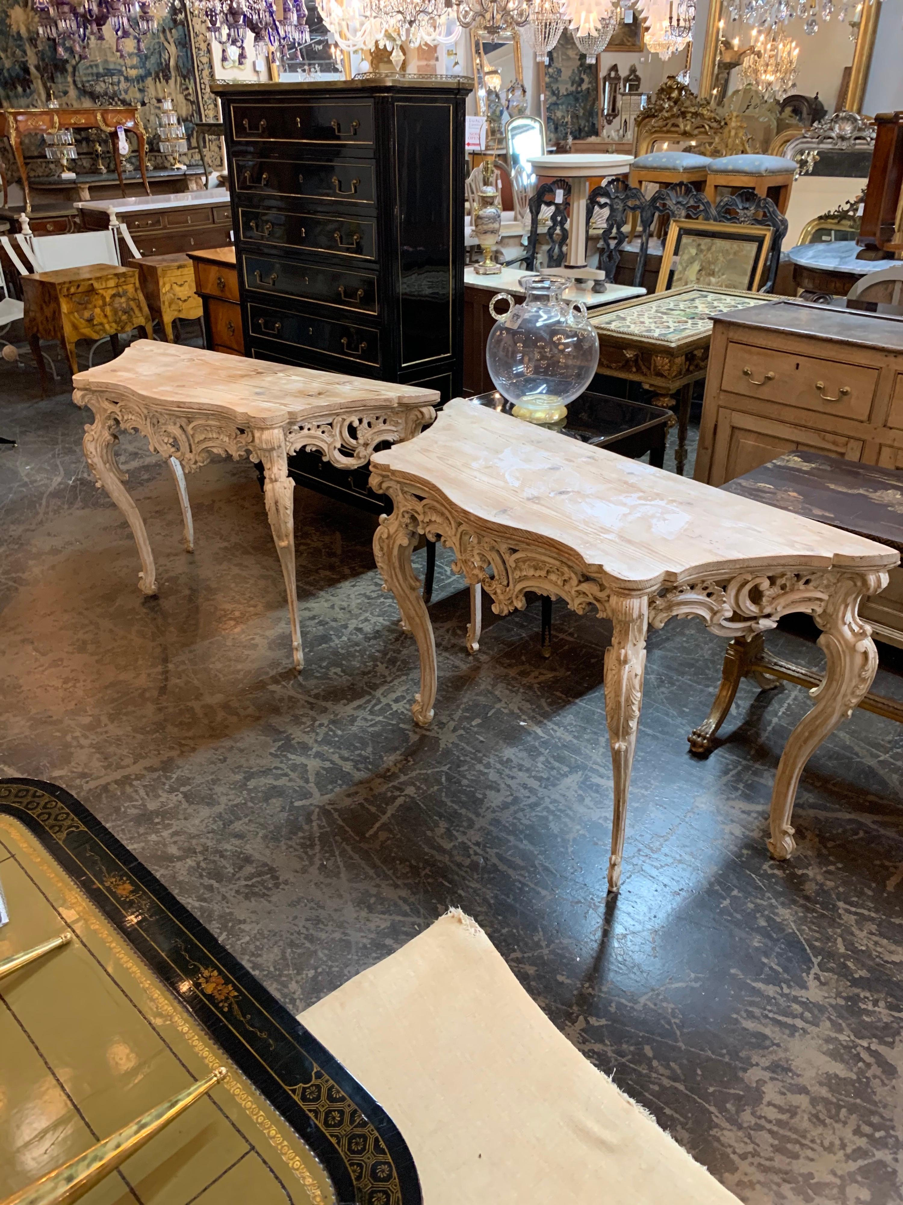 Pair of 18th Century French Carved Pine and Gesso Louis XV Style Consoles 2