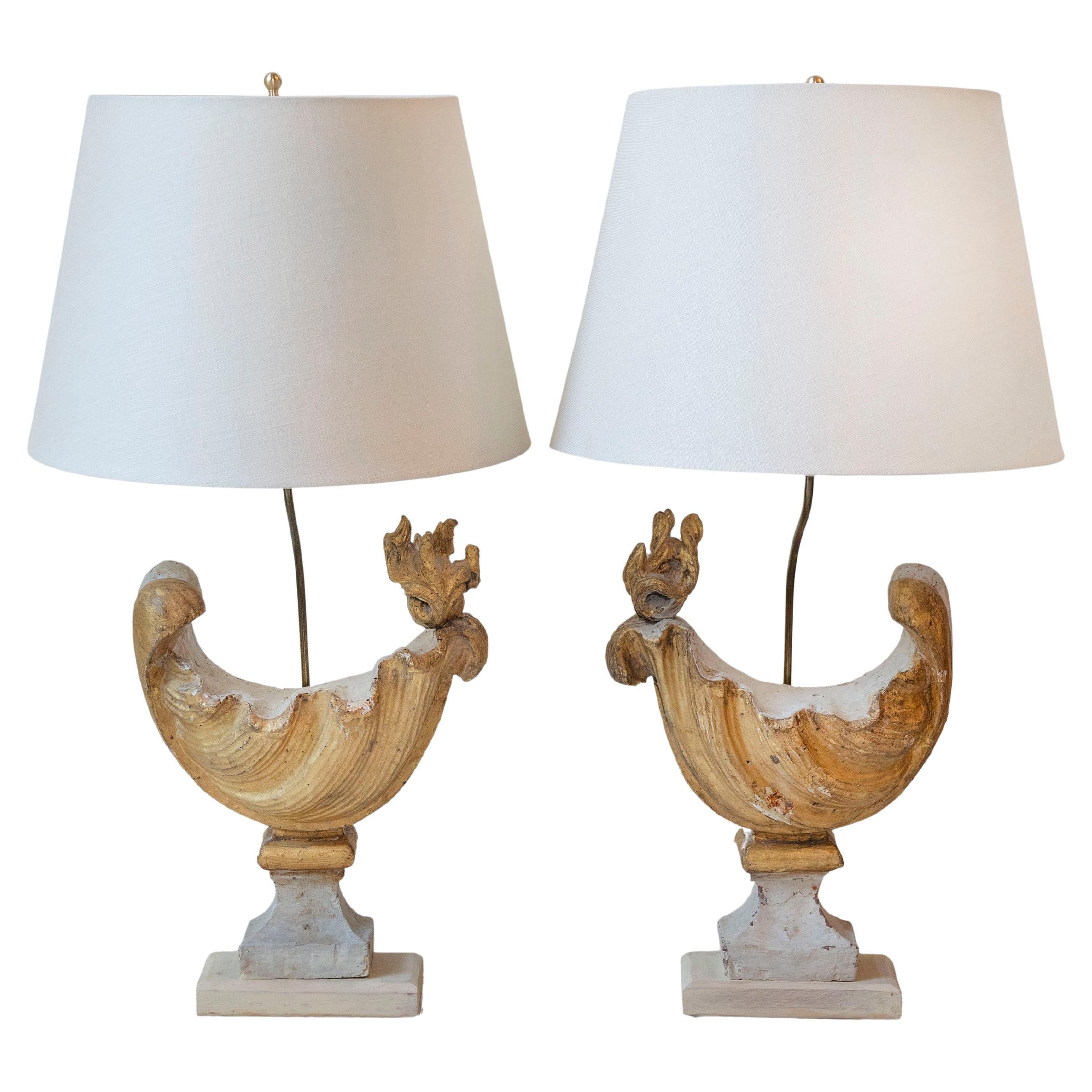 Pair of 18th-Century French Carved Wood Rooster-Form Table Lamps For Sale