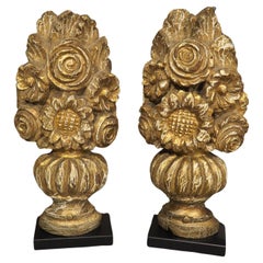 Vintage Pair of 18th Century French Carved Wooden Flower Bouquets