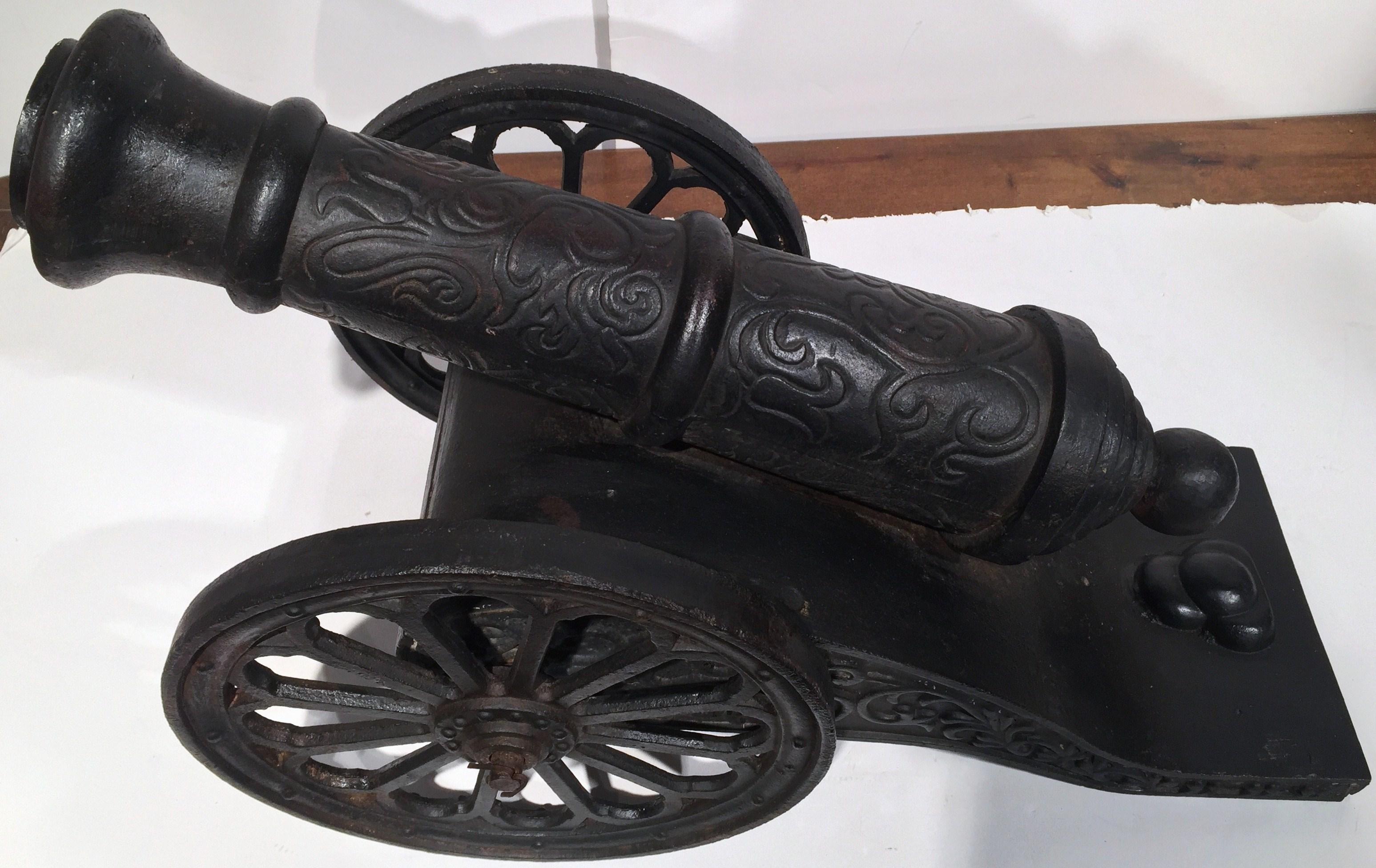 Pair of 18th Century French Patinated Decorative Wrought Iron Cannons on Wheels 2