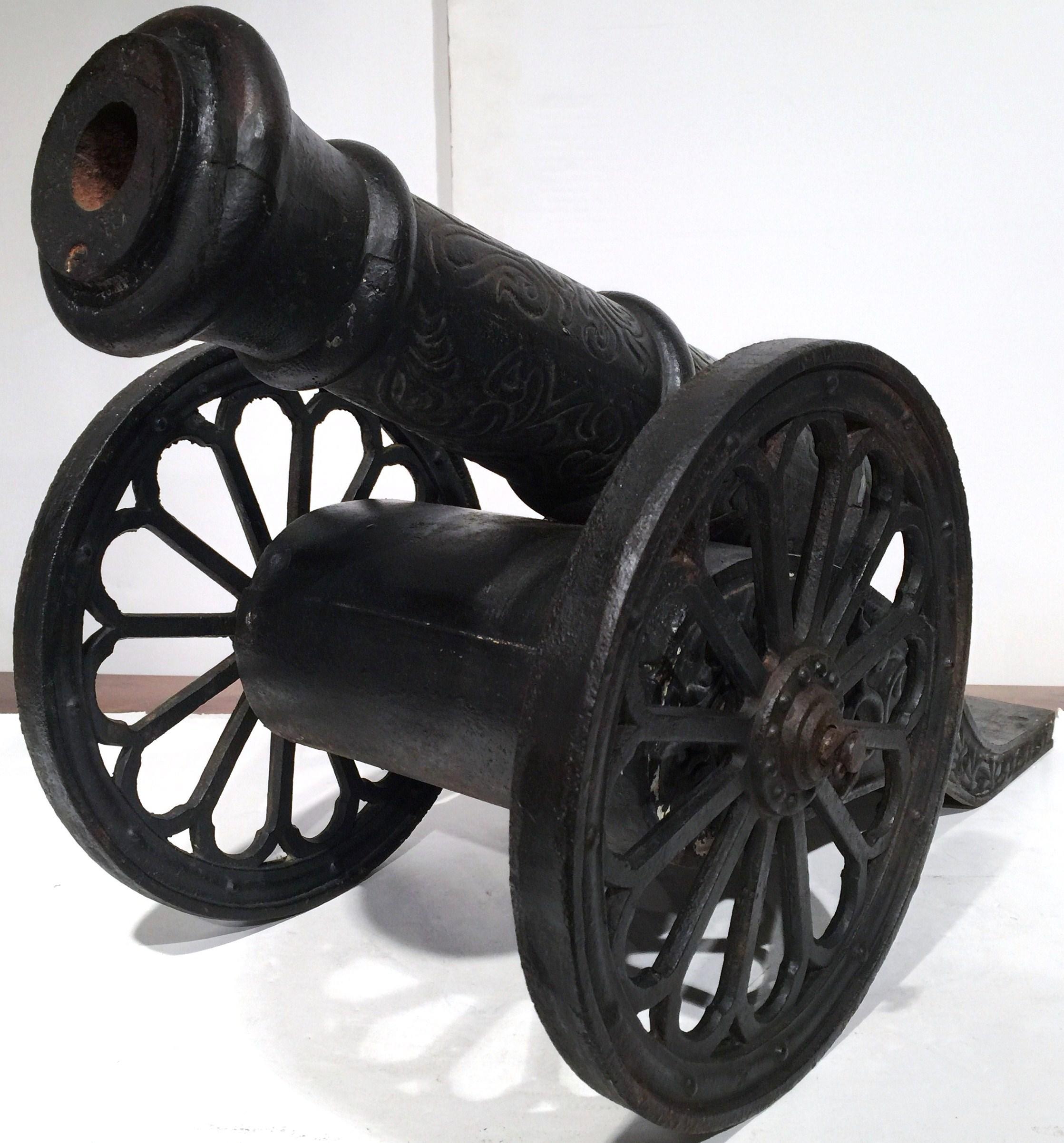 Pair of 18th Century French Patinated Decorative Wrought Iron Cannons on Wheels 5