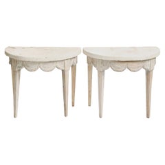 Pair of 18th Century French Demilune Consoles with Concrete Tops