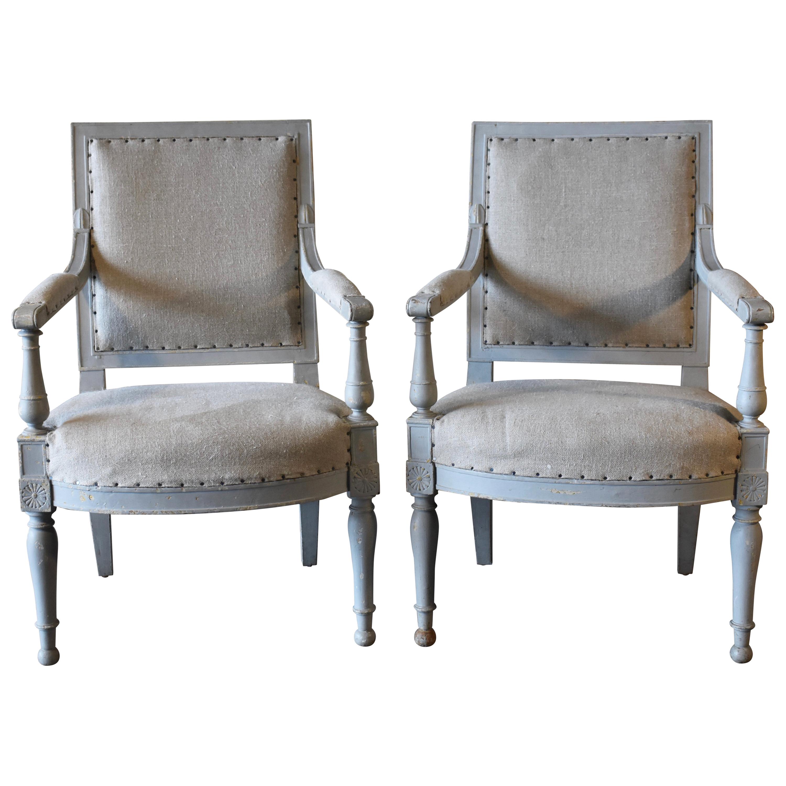 Pair of 18th Century French Directoire Bergère Chairs For Sale