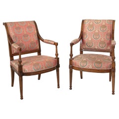 Pair of 18th Century French Directoire Period Walnut Armchairs, Art Deco Fabric