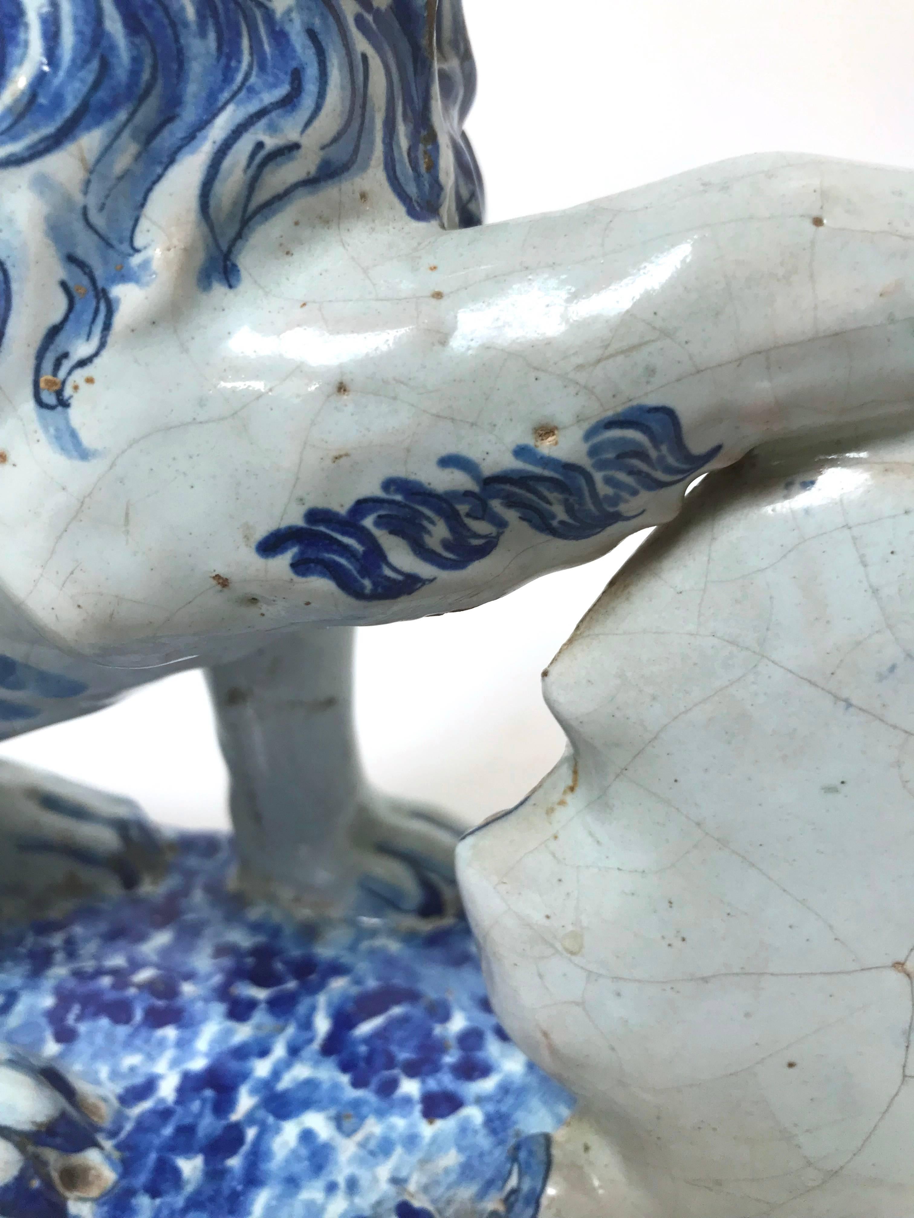 18th Century and Earlier Pair of 18th Century French Faience Lions